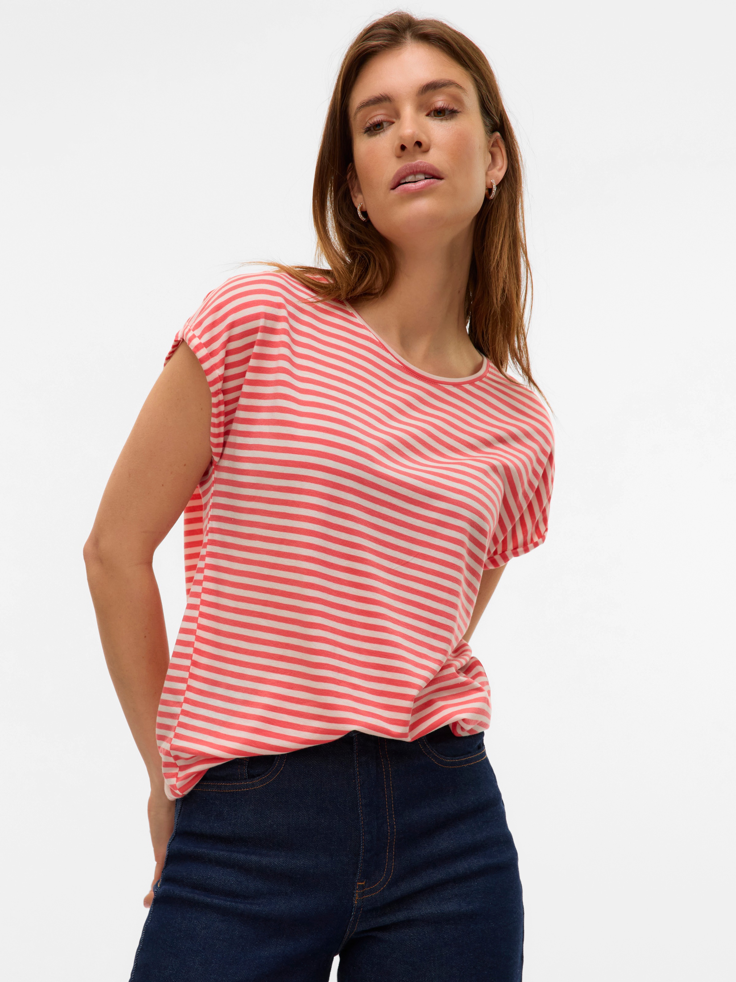 Vero Moda Rundhalsshirt »VMAVA PLAIN SS TOP STRIPE GA JRS NOOS«