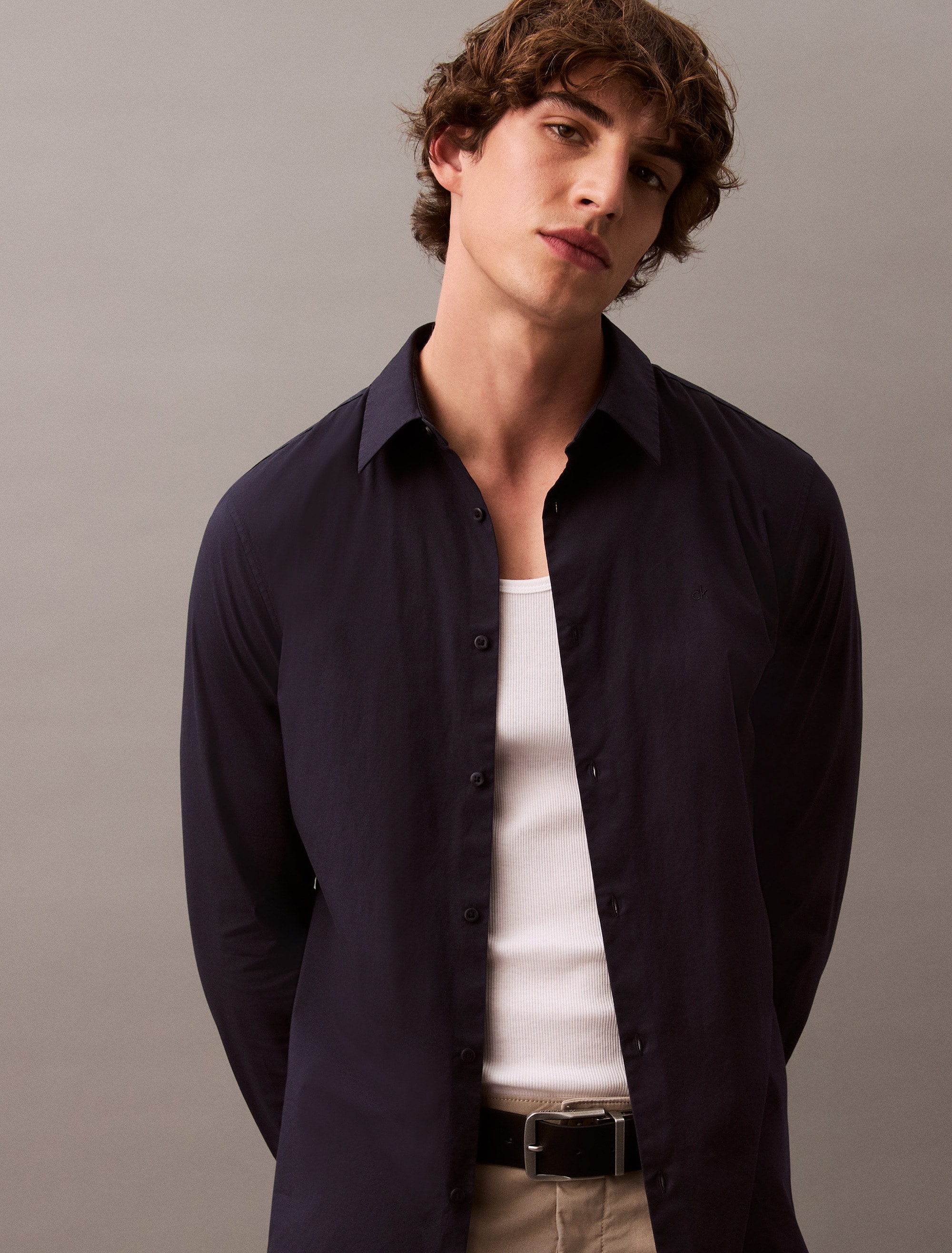 Calvin Klein Langarmhemd »LONG SLEEVE SOLID STRETCH SLIM SHIRT«, in Unifarbe