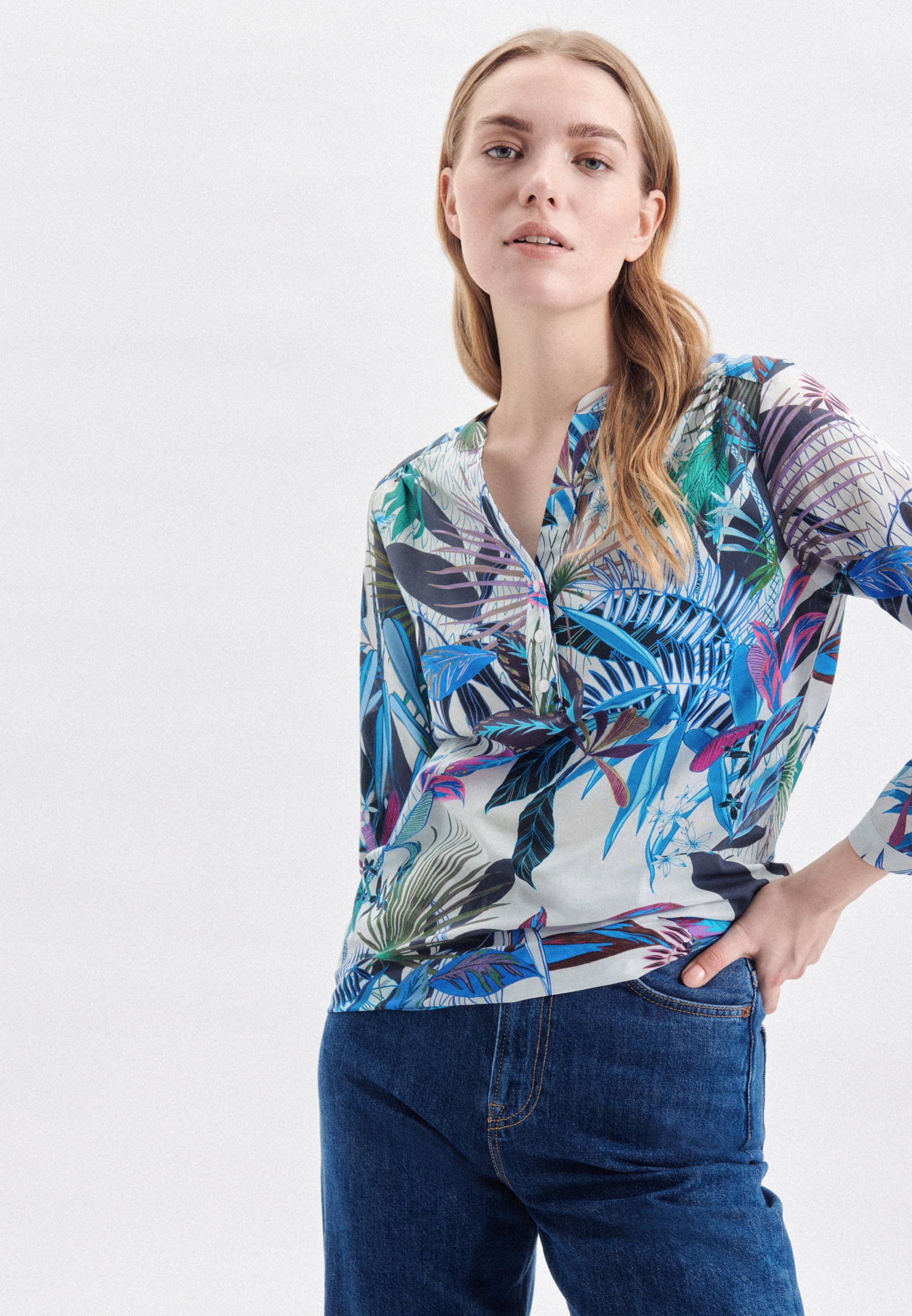 seidensticker Schlupfbluse »Schwarze Rose« Langarm V-Neck Floral