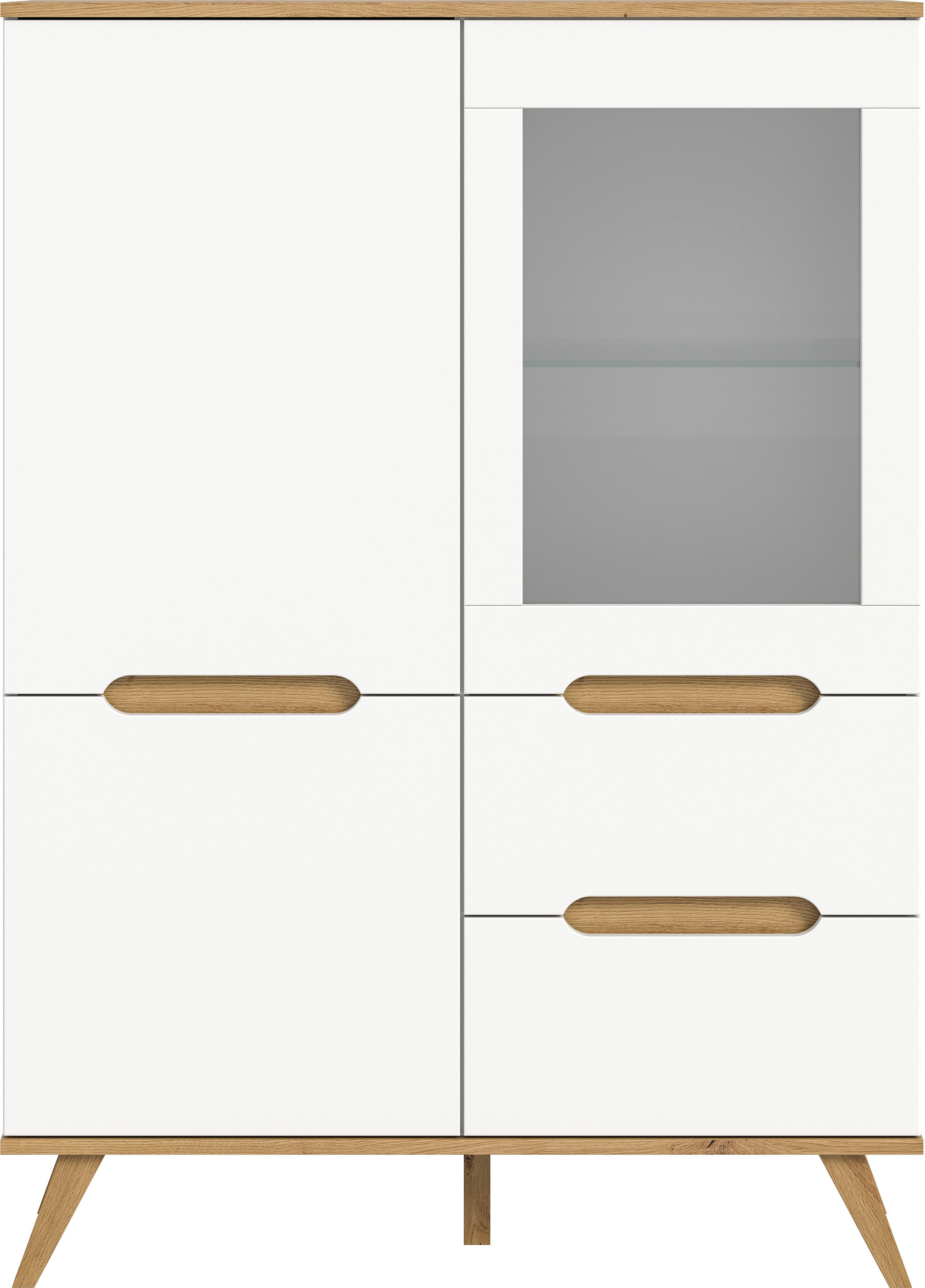 Home affaire Highboard »Alesund, Höhe 140cm, 2 Türen, 1 Schubkasten,konischer Fuss, Scandi-Look«, Anrichte, Schrank, Kommode, Midischrank, Wohnmöbel, Wohnzimmer