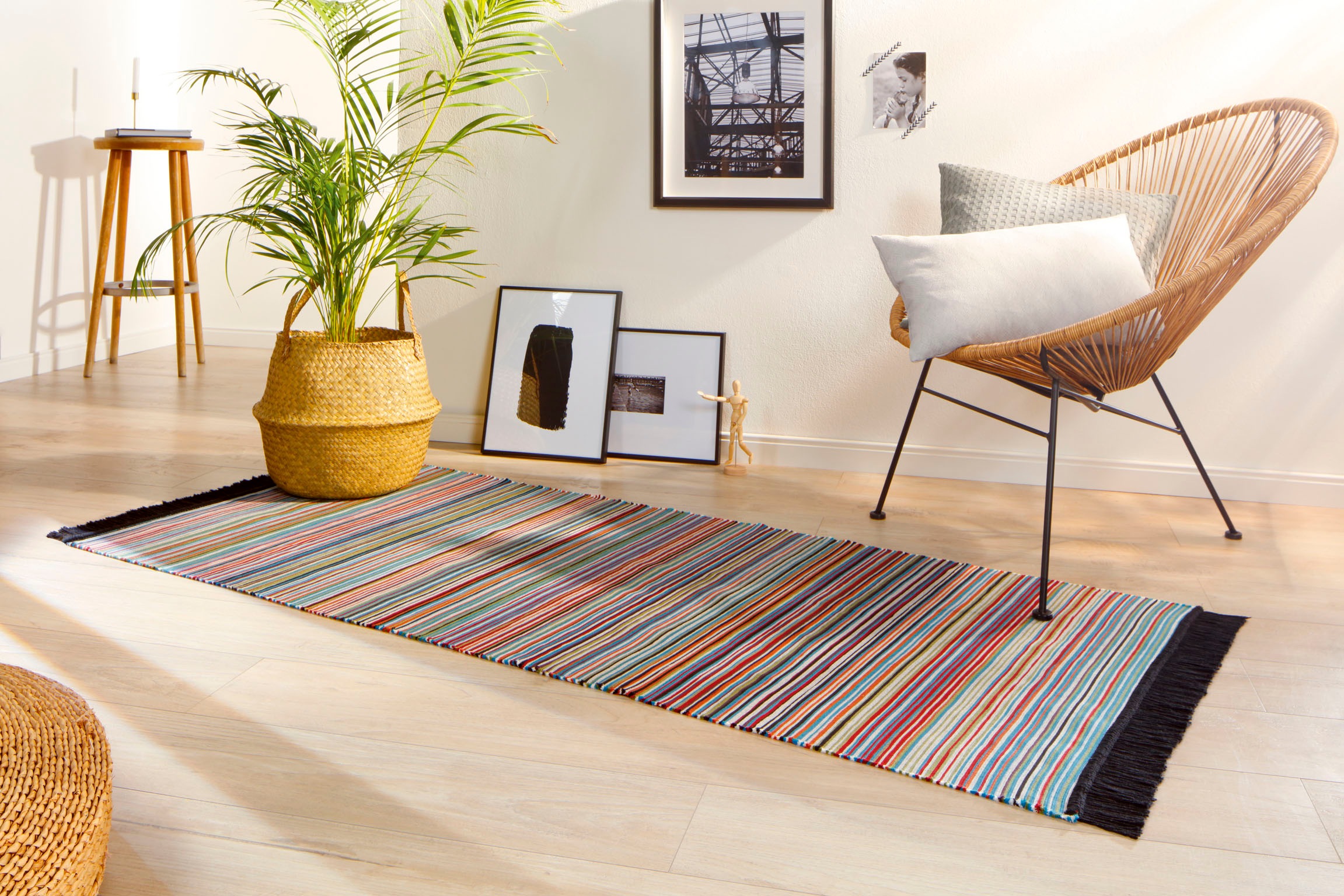 Biederlack Läufer »Stripe«, rechteckig, 5 mm Höhe, Teppich-Läufer, modernes Streifen Design, mit Fransen, waschbar
