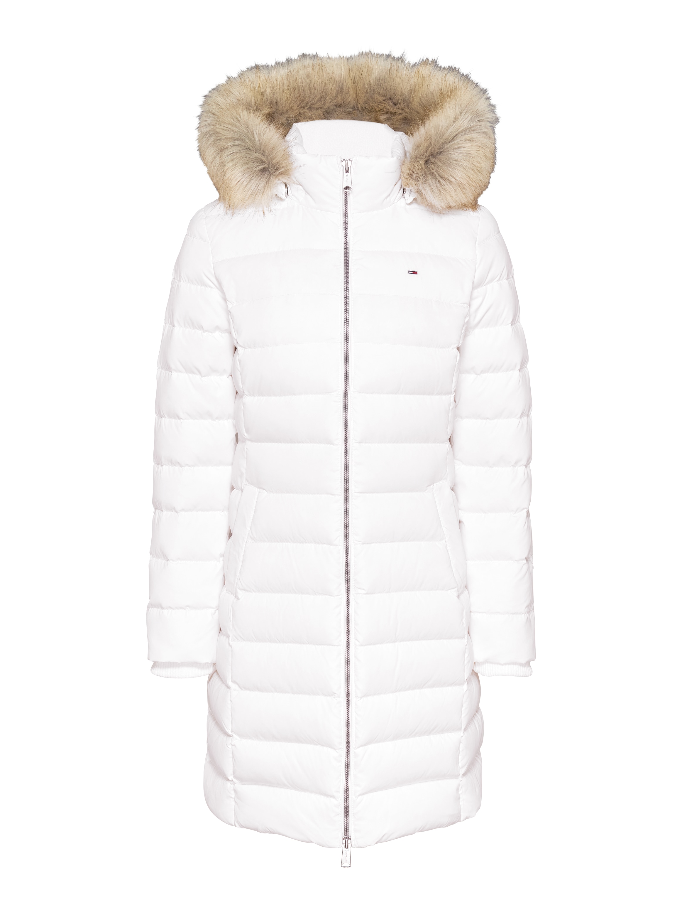 Tommy Jeans Steppmantel »TJW ESSENTIAL HOODED DOWN COAT«, mit Fellimitat, Logostickerei