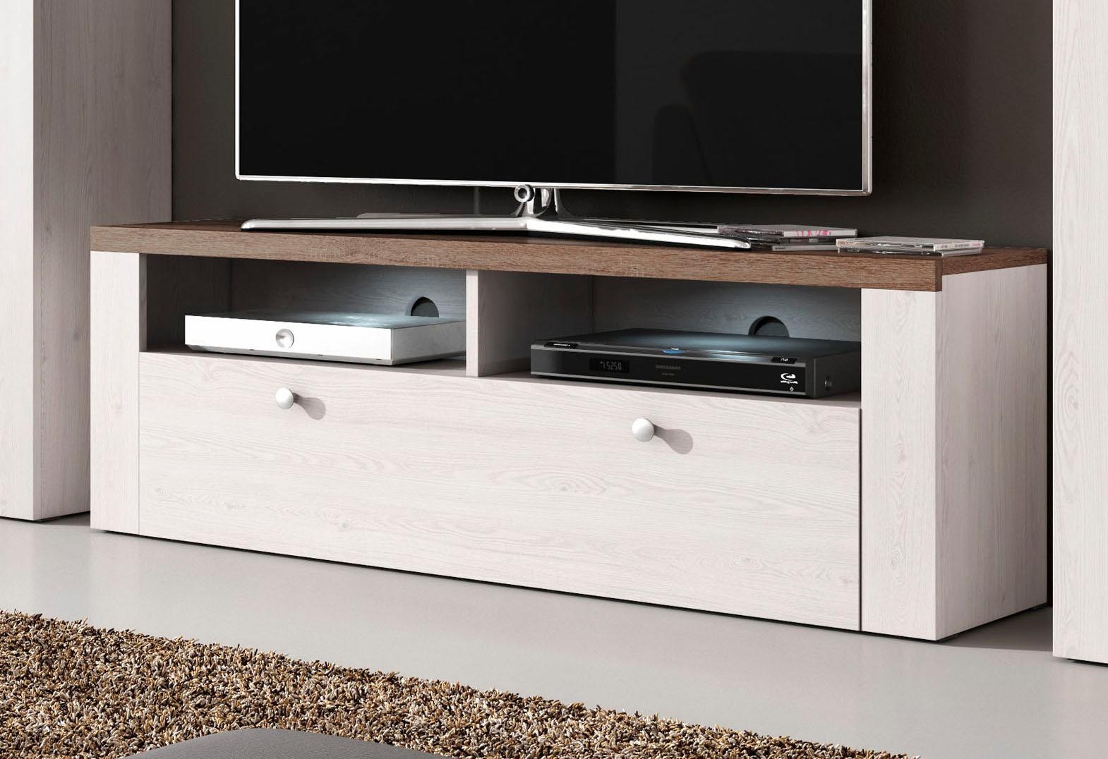Home affaire Lowboard »Larona, zeitloses TV Board mit 1 Klappe und 2 offenen Fächern«, Breite 140 cm, Fernsehbank, viel Stauraum, dekorative Rahmenoptik