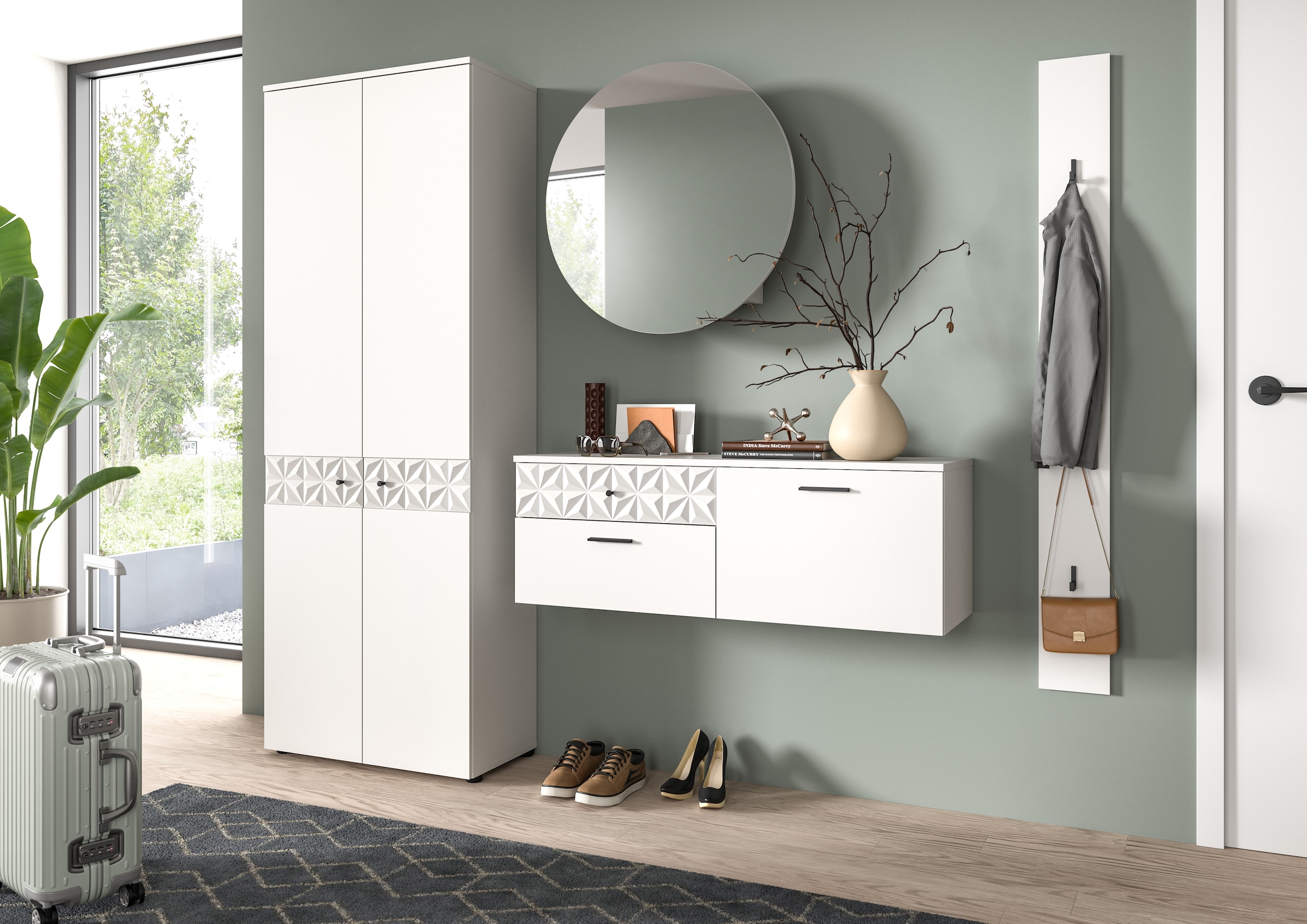 INOSIGN Garderoben-Set »VICENZA, 2-tlg., mit foraler Ornamentabsetzung in der Front«, (2 St.), best. aus.: Garderobenschrank und Schuhschrank