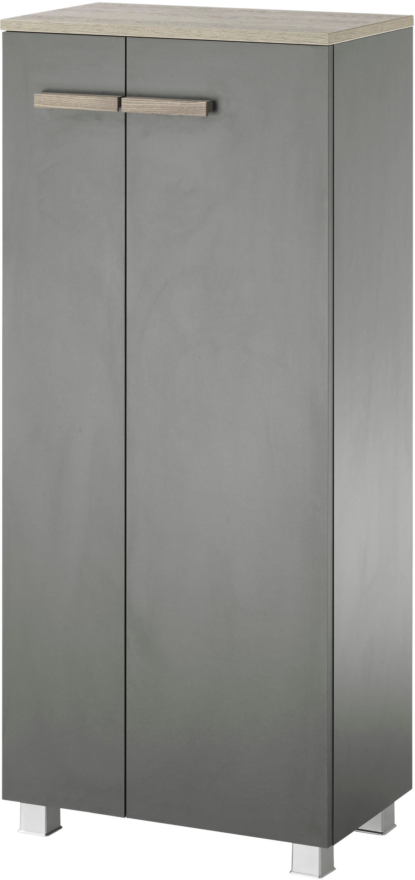 Places of Style Midischrank »SOLiD, Badschrank im modernen Design, Schrank mit Holzgriffen«, in zwei Farben verfügbar, mit Stauraum, stehend o. hängend montierbar