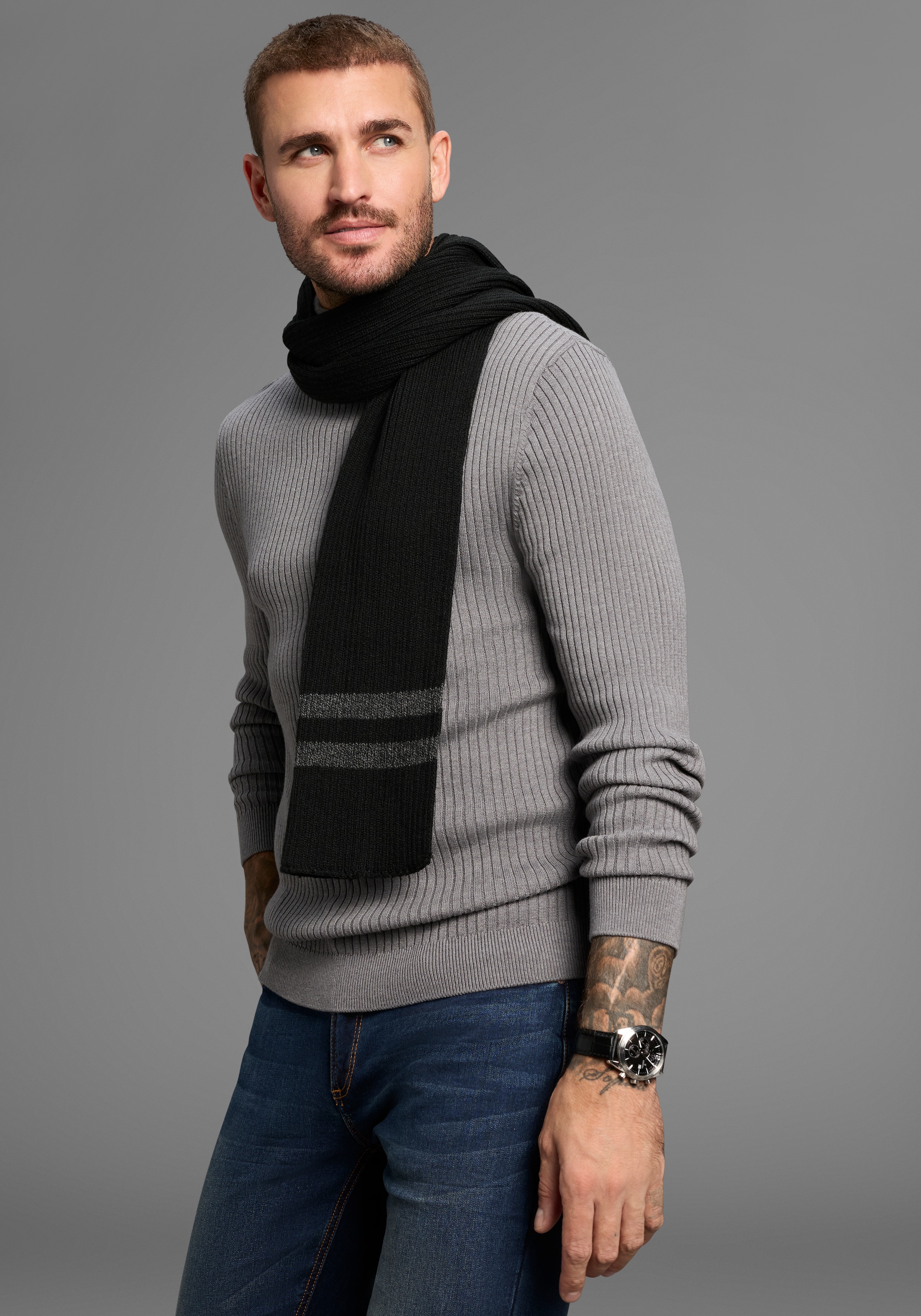 Man's World Schal, mit modischen Konstrast-Streifen - NEW