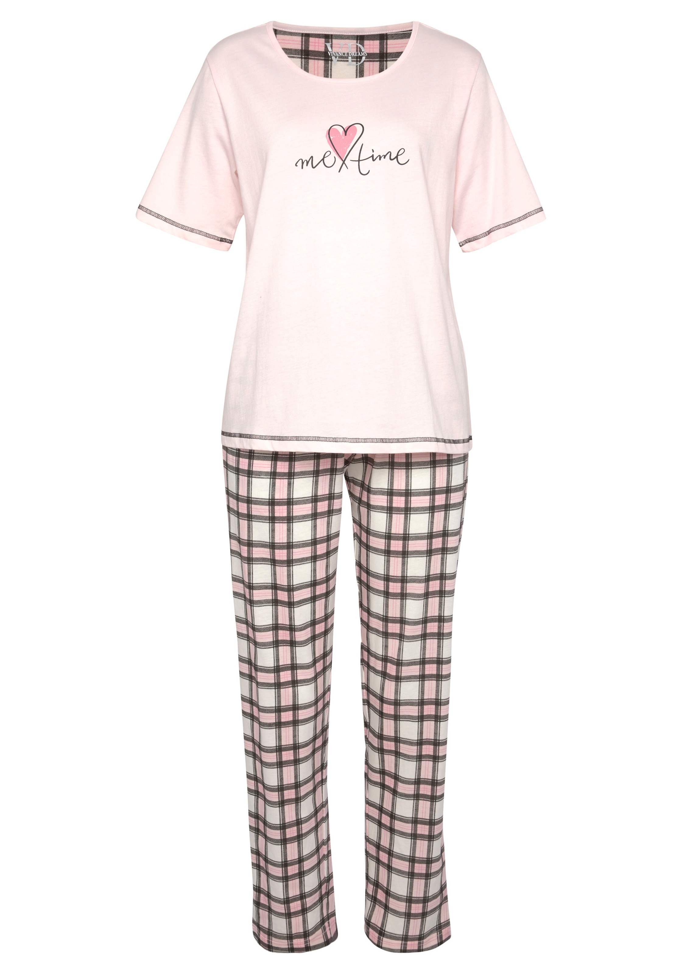 Vivance Dreams Pyjama, (Packung, 4 tlg., 2 Stück), im Doppelpack mit Karomuster