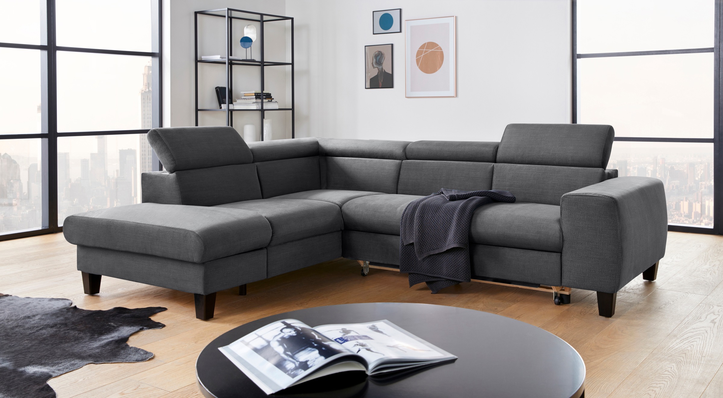 COTTA Ecksofa »Morven L-Form mit Kopfteilverstellung«, wahlweise mit Bettfunktion, Bettkasten & Wireless-Charger