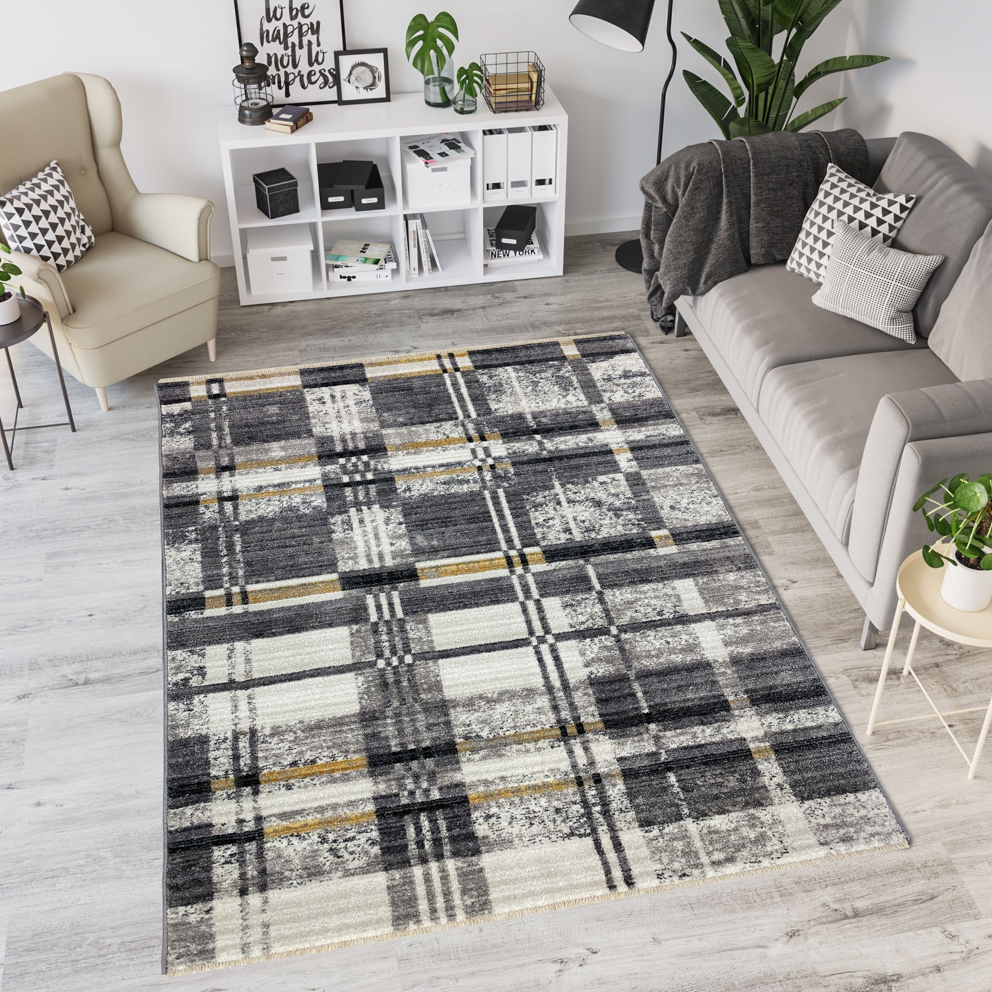 RESITAL The Voice of Schlafzimmer bestellen Teppich 9100«, Carpet mit »ART Fransen, Karo | rechteckig, online Wohnzimmer, Jelmoli-Versand Kurzflor, Design, modernes