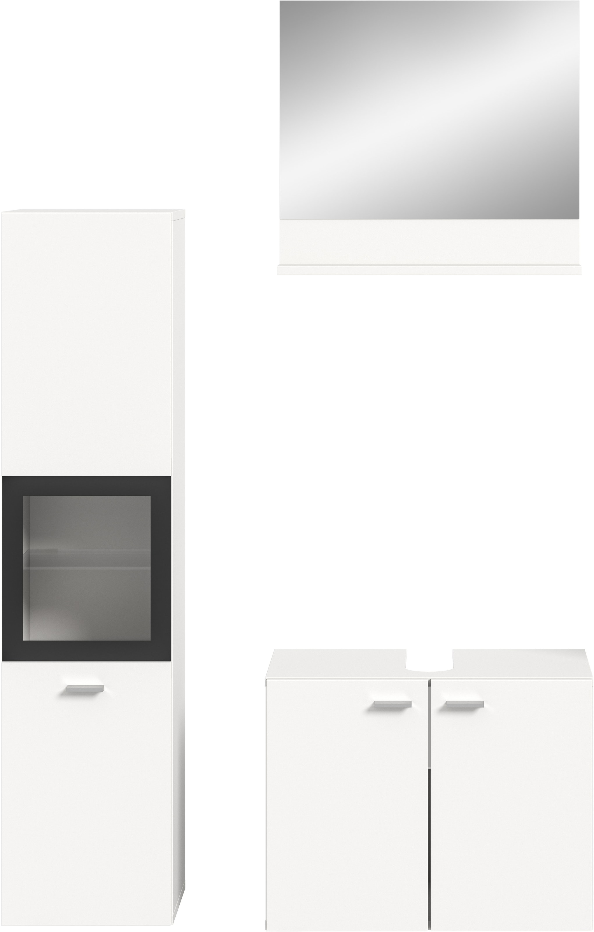 welltime Badmöbel-Set »Tampa, Breite 102cm, 3-teilig«, (3 St.), Waschbeckenunterschrank, Spiegel, Hochschrank
