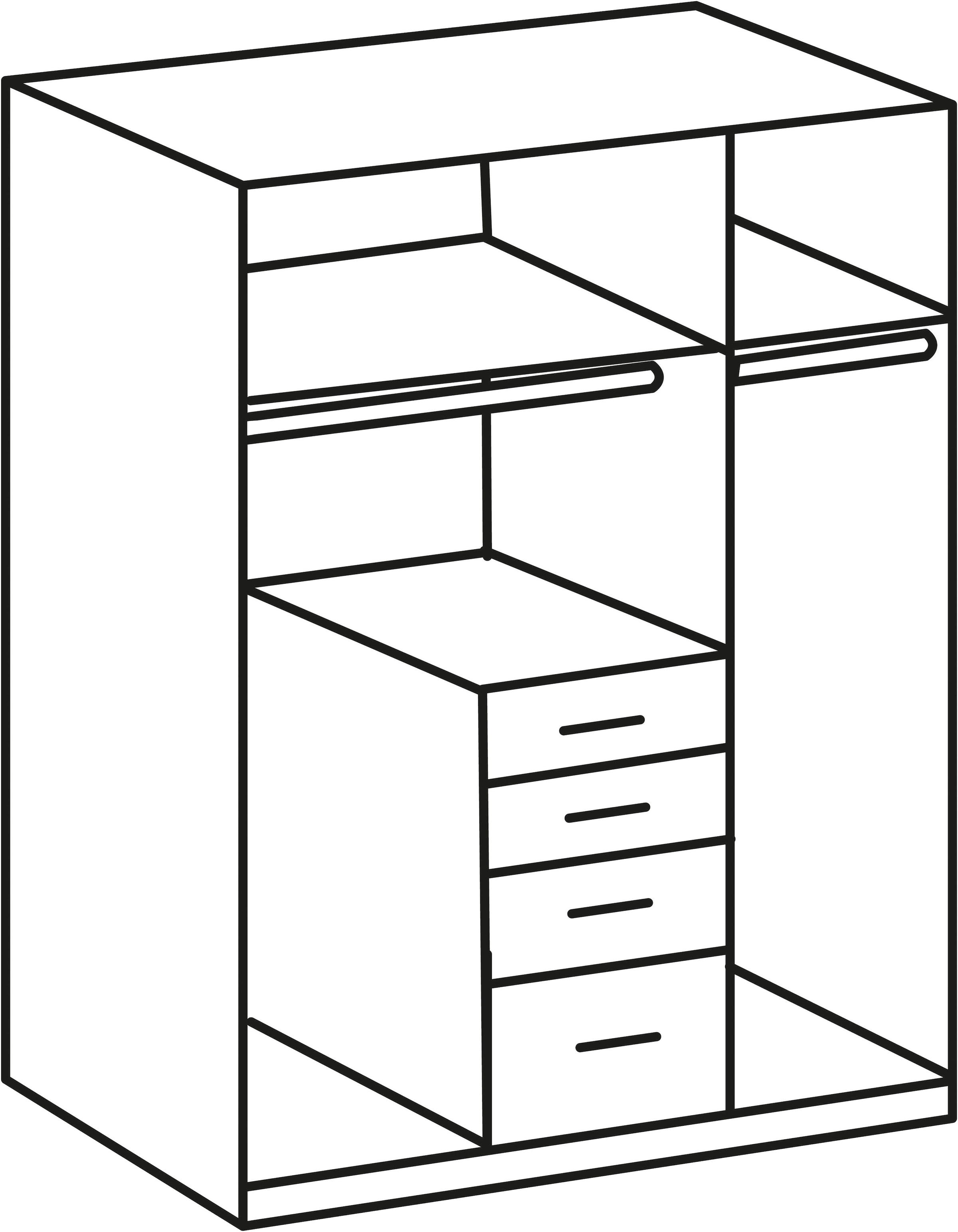 Wimex Kleiderschrank »Cottbus, in weiss oder grau modern kombiniert mit graphitfb.Schubladen«, (in 3 Grössen, schwarze Griffe, Made in Germany), mit 4 Schubladen, wahlweise mit oder ohne Spiegel