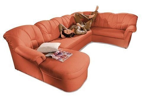 DOMO collection Wohnlandschaft »Papenburg, zeitlose Rückensteppung, elegante Formensprache, U-Form«, in grosser Farbvielfalt, wahlweise mit Bettfunktion