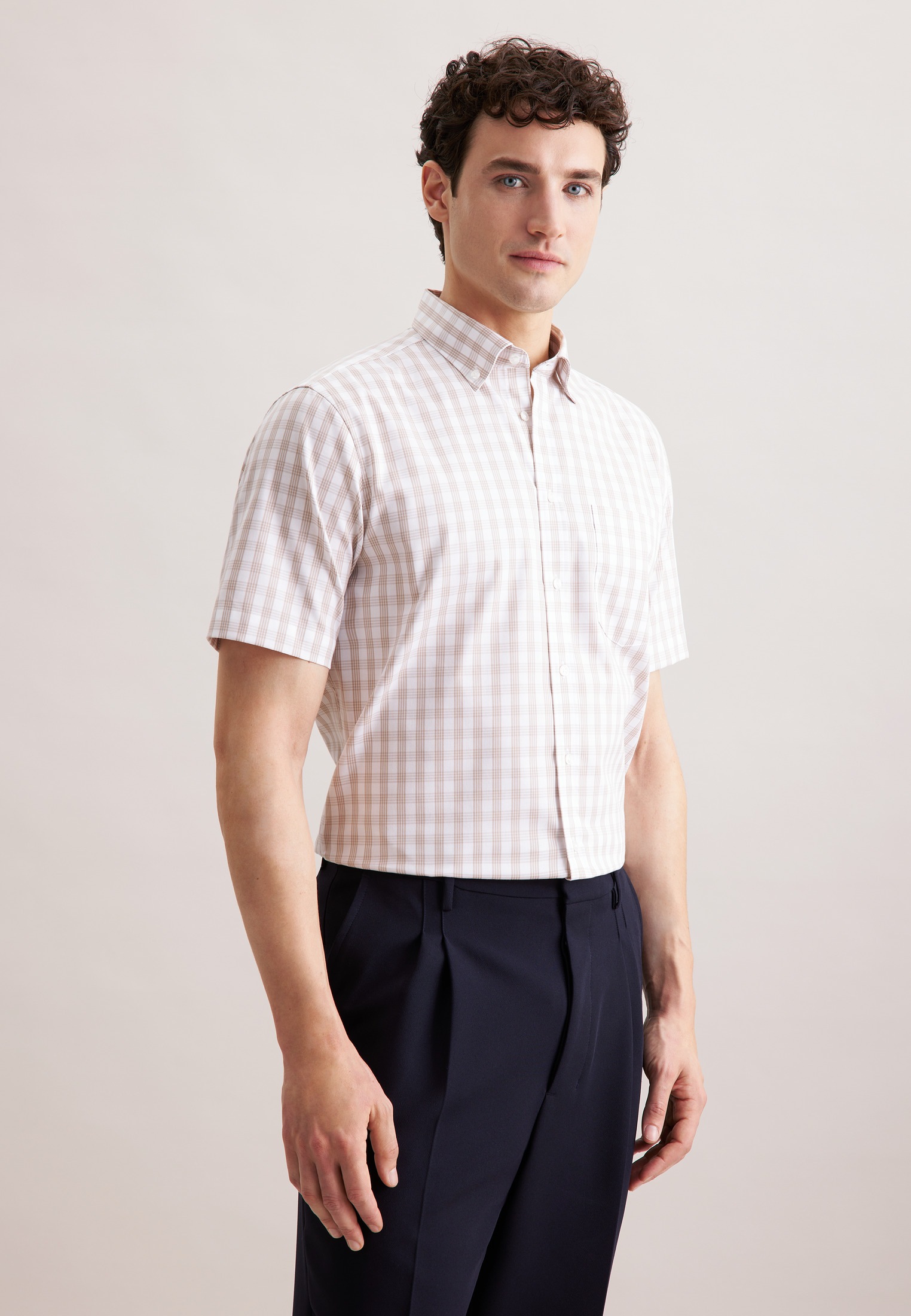 seidensticker Businesshemd »Comfort« Comfort 1/2 Button-Down-Kragen Karo