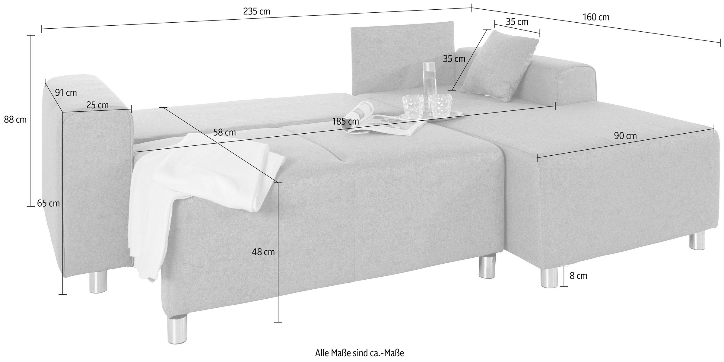 Guido Maria Kretschmer Home&Living Ecksofa »Györ«, L-Form, wahlweise mit Bettfunktion und Bettkasten incl. 2 Zierkissen