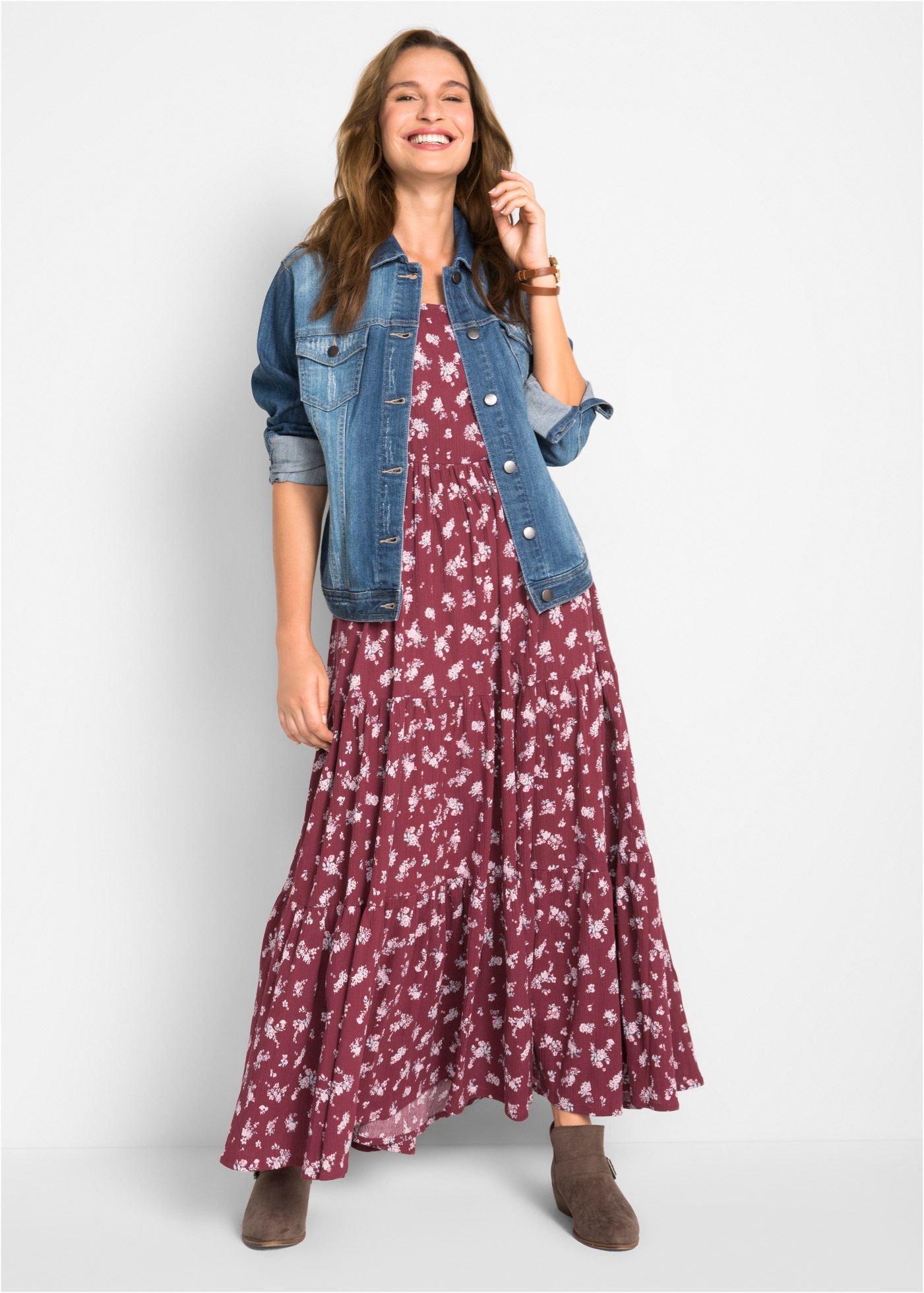 bonprix Maxikleid Kleid aus reiner Baumwolle