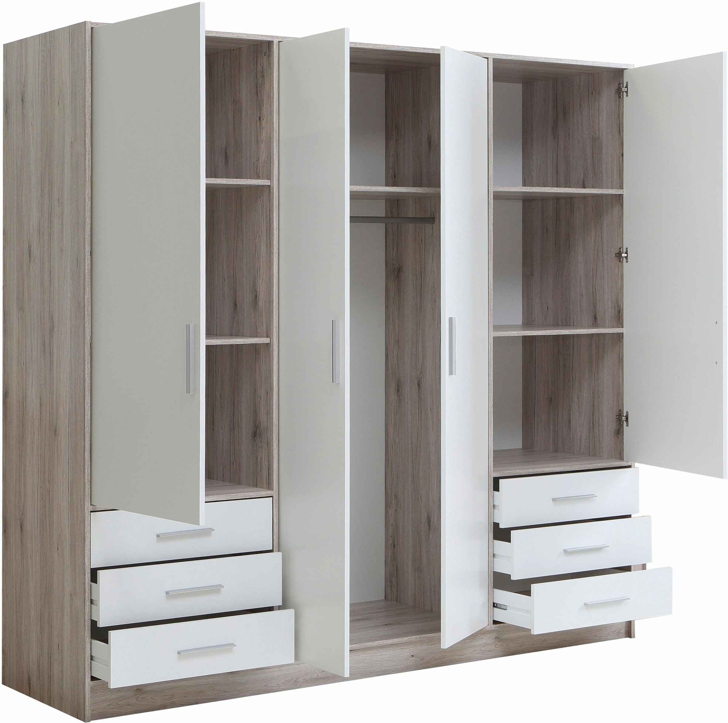 FORTE Kleiderschrank »Jupiter, Made in Europe, mit Schubladen«, (Masse (T/H): 60/200 cm), Stauraum, 2 Breiten, 4 Farben, Schubladen, variable Einlegeböden