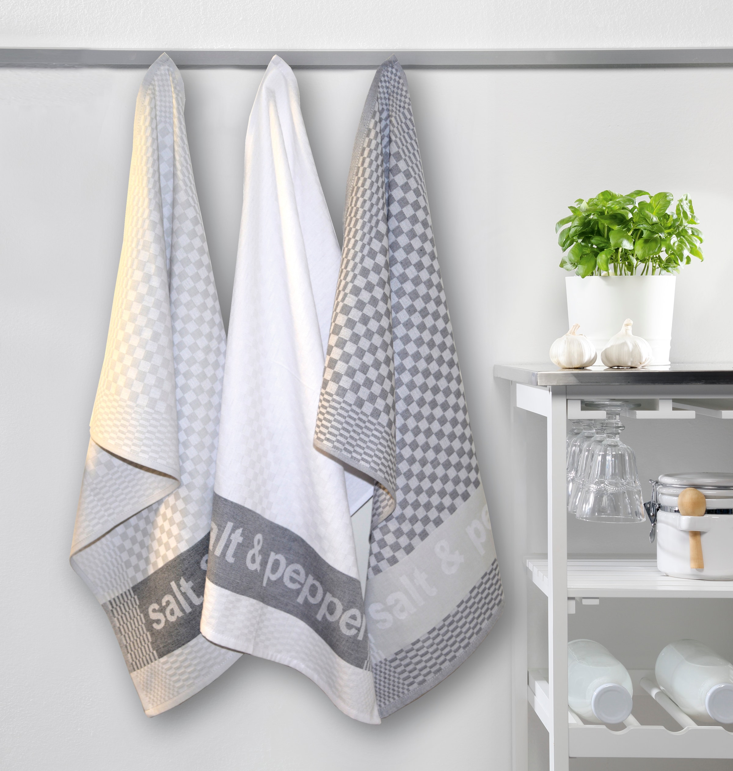Dyckhoff Geschirrtuch »Salt & Pepper, Masse je Tuch ca. 50x70 cm«, (Set, 6 tlg.), mit drei verschiedenen Motiven
