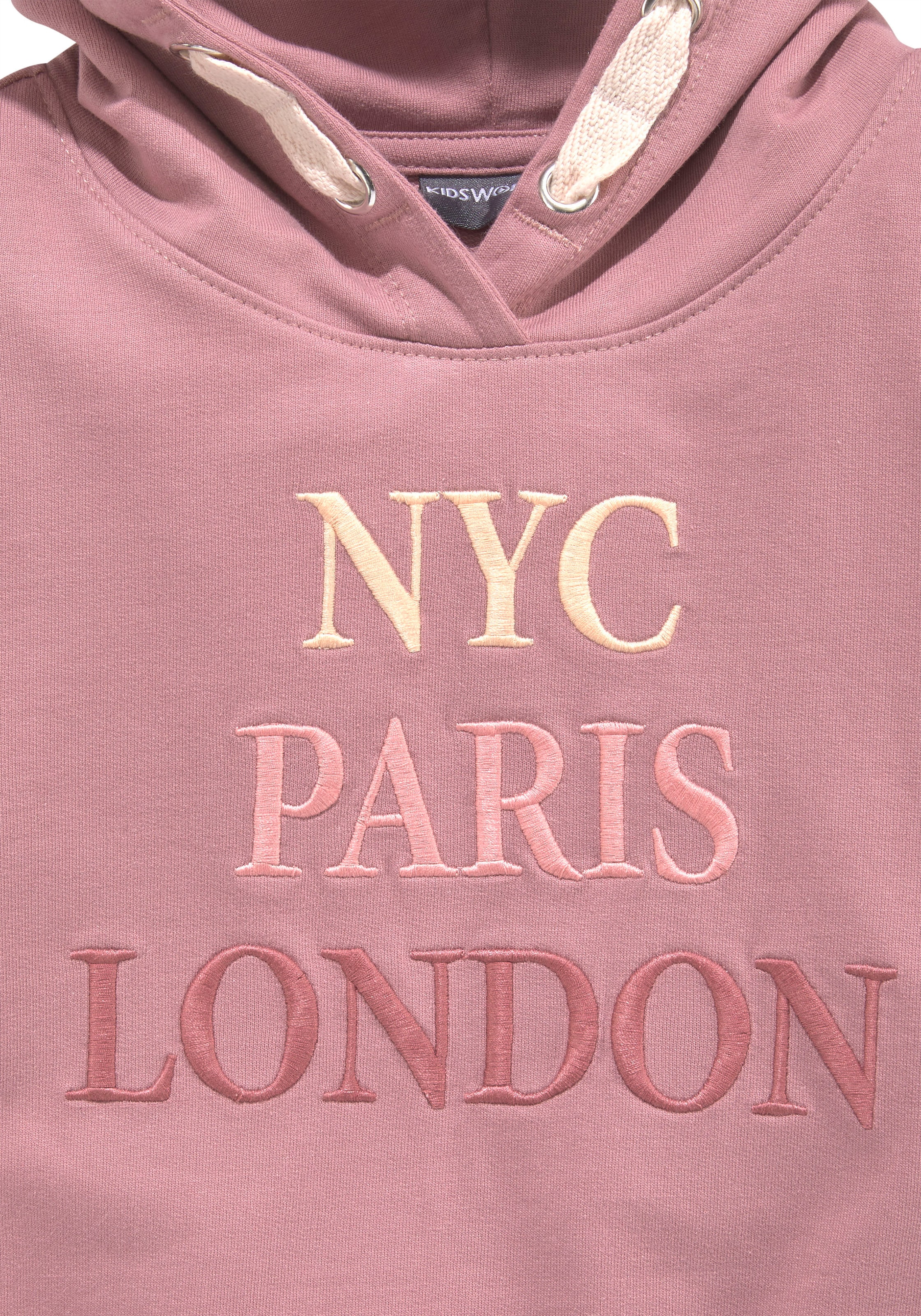 KIDSWORLD Kapuzensweatshirt »NYC Paris London«, mit Stickerei