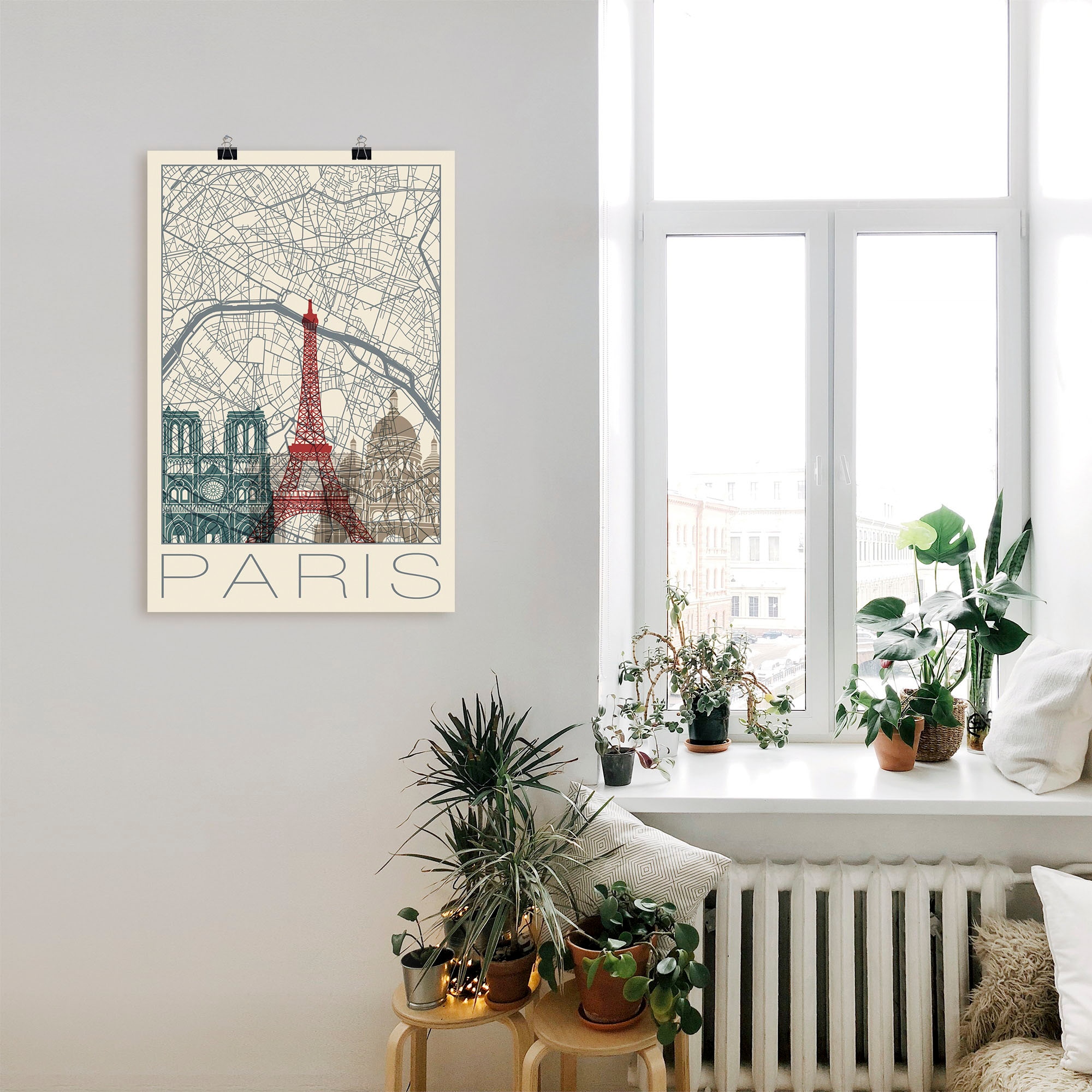Artland Wandbild »Retro Karte Paris Frankreich und Skyline«, Frankreich, (1 St.), als Alubild, Outdoorbild, Poster in verschied. Grössen