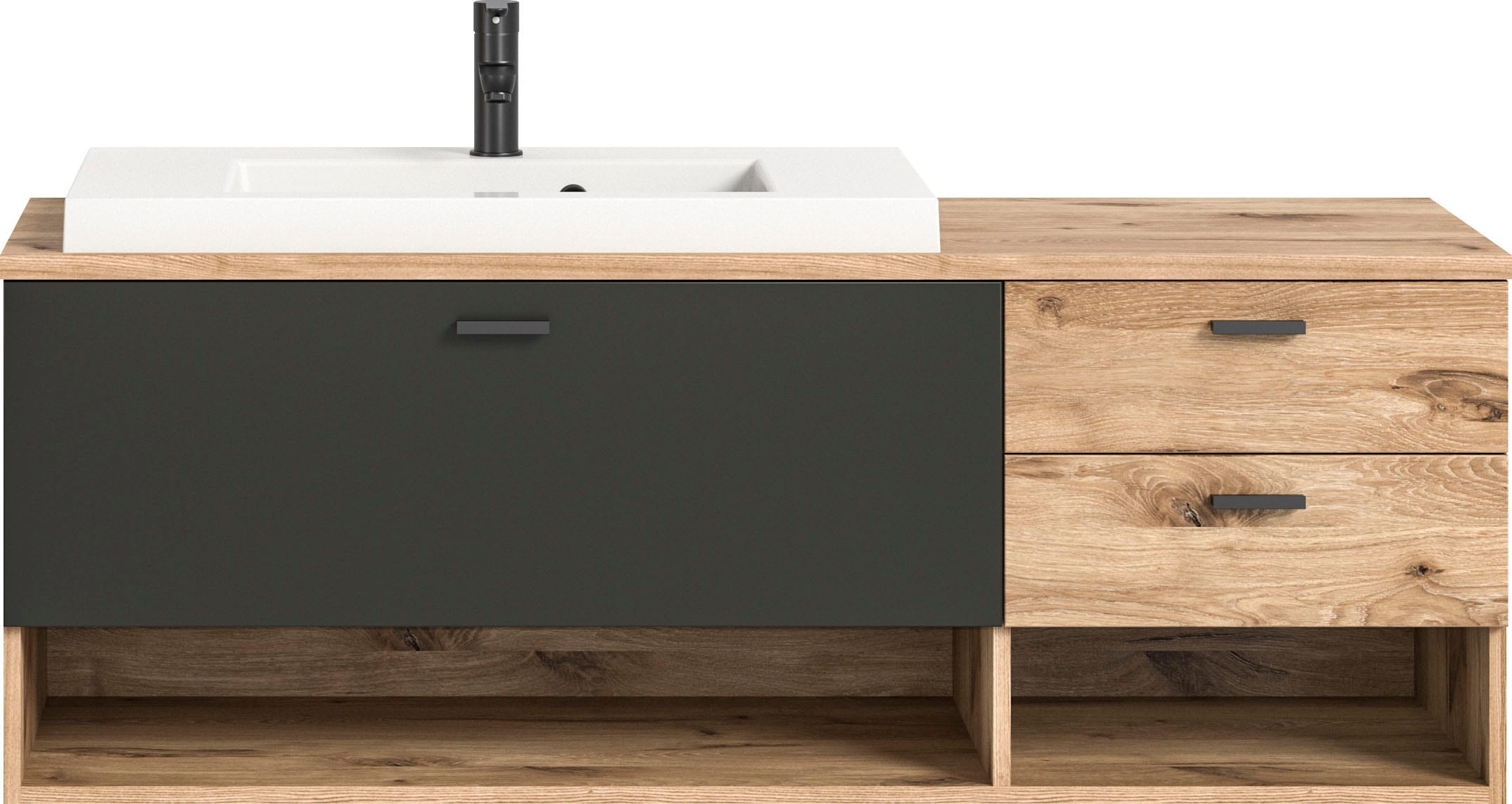 welltime Waschbeckenunterschrank »Dolo, Breite 138 cm, inkl. Aufsatzwaschbecken, 2 Schubkästen, 1 Klappe«, (2 St.), Hängeschrank, Unterschrank, Badmöbel, Badschrank, Schrank, Bad