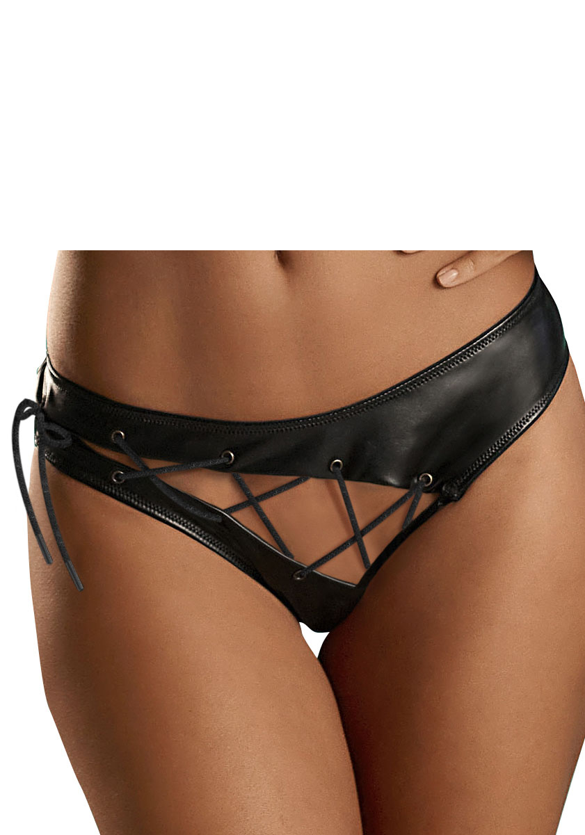 Slip, in Leder-Optik mit aufregender Schnürung