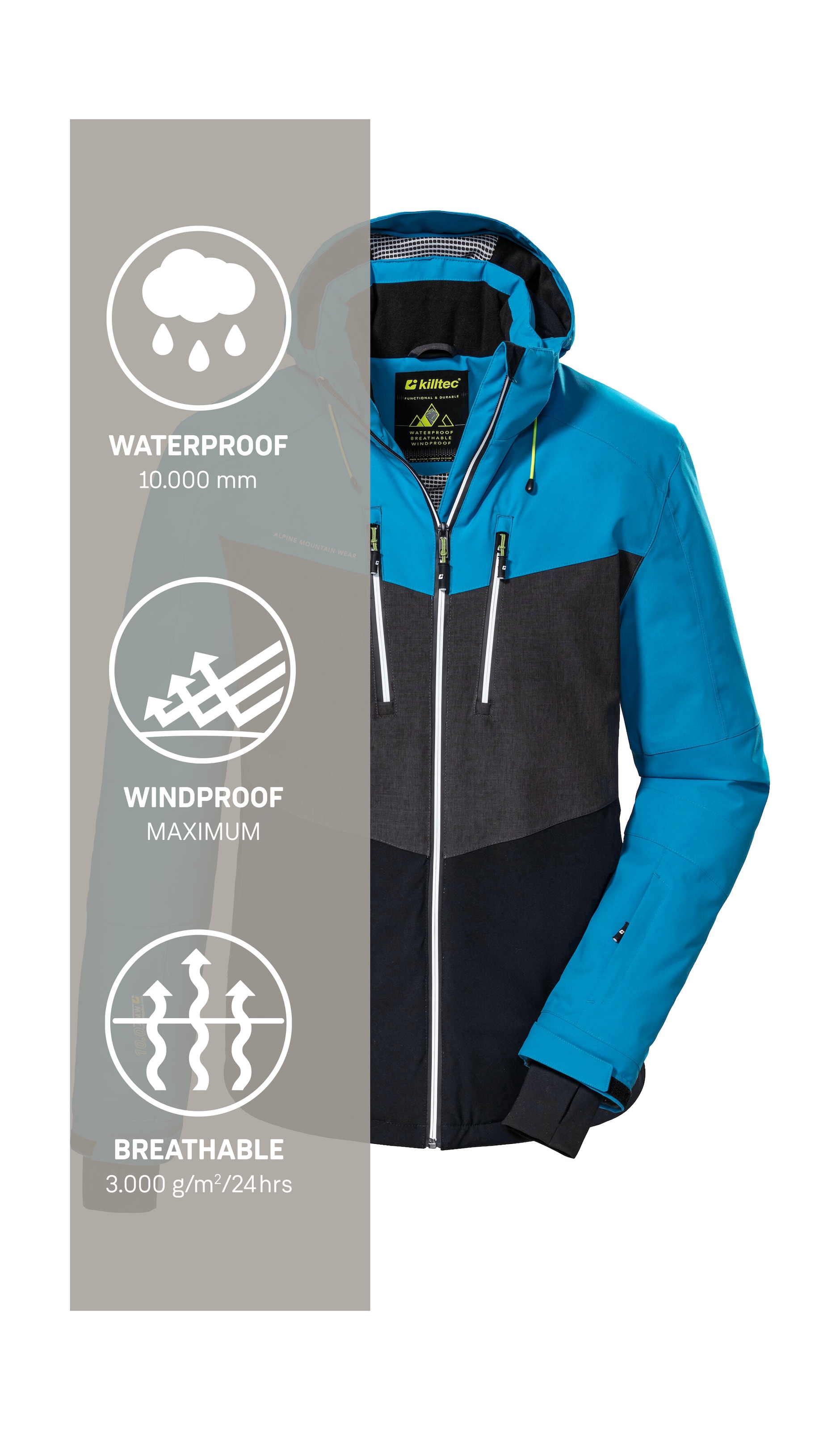 Killtec Skijacke »KSW 45 MN SKI JCKT«, Trendige, wasserdichte Skijacke mit abnehmbarer Kapuze und Schneefang