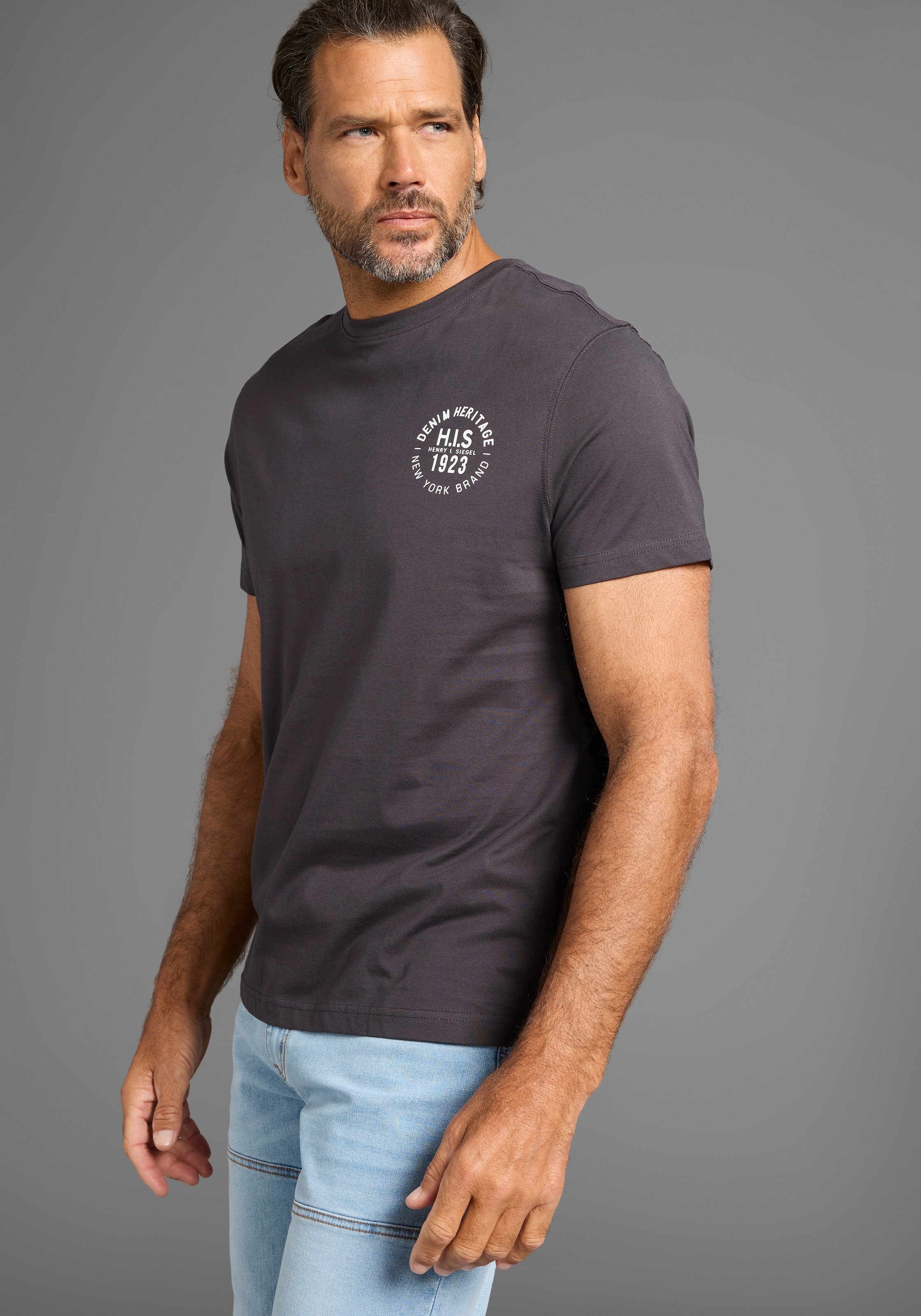 H.I.S T-Shirt, (Packung, 3 tlg., 3er-Pack), schmal geschnitten, bedrucktes Design, aus 100% Baumwolle