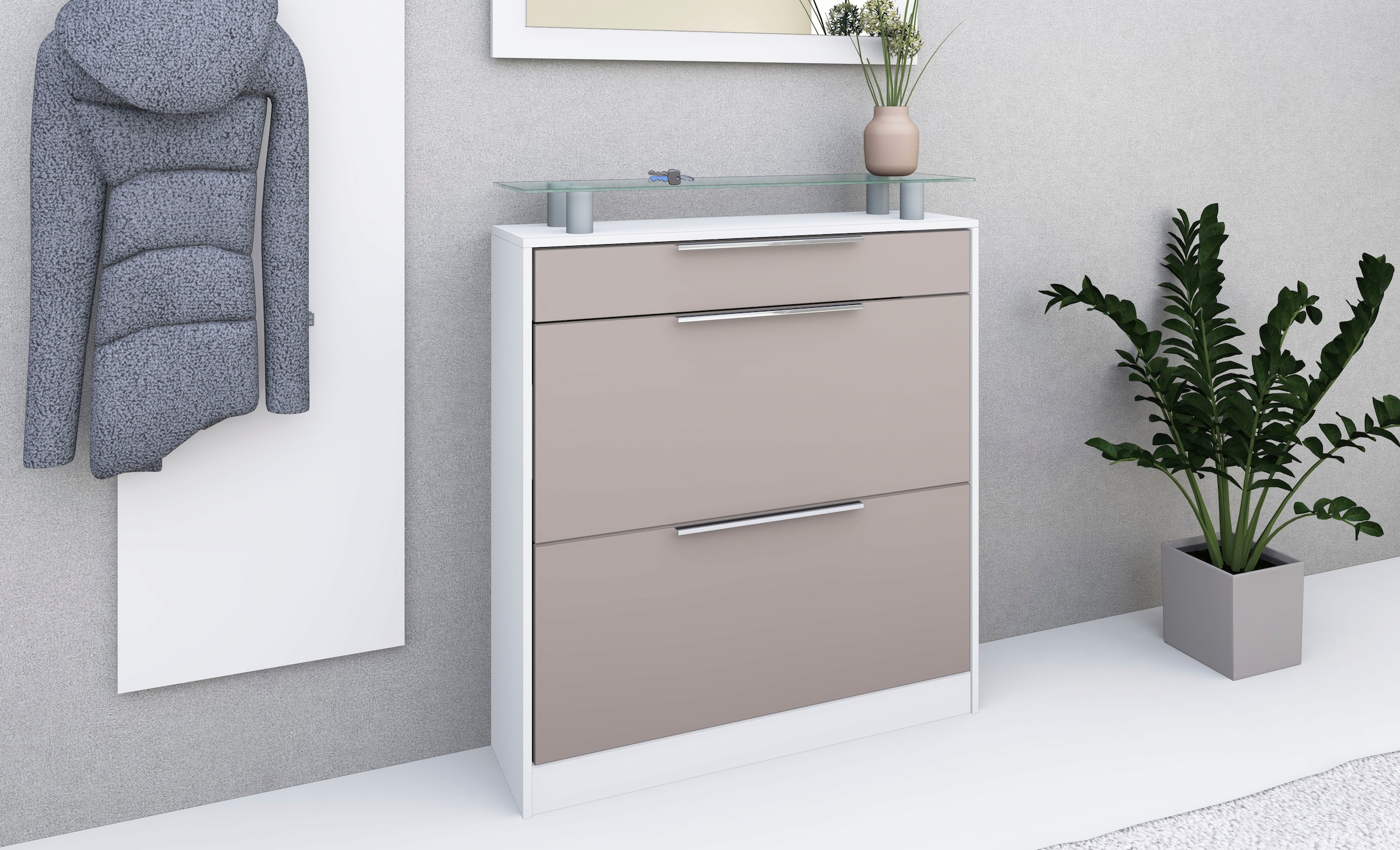 borchardt Möbel Schuhschrank »Oliva«, Breite 89 cm, stehend, mit 2 Doppeltrommeln und 1 Schubkasten