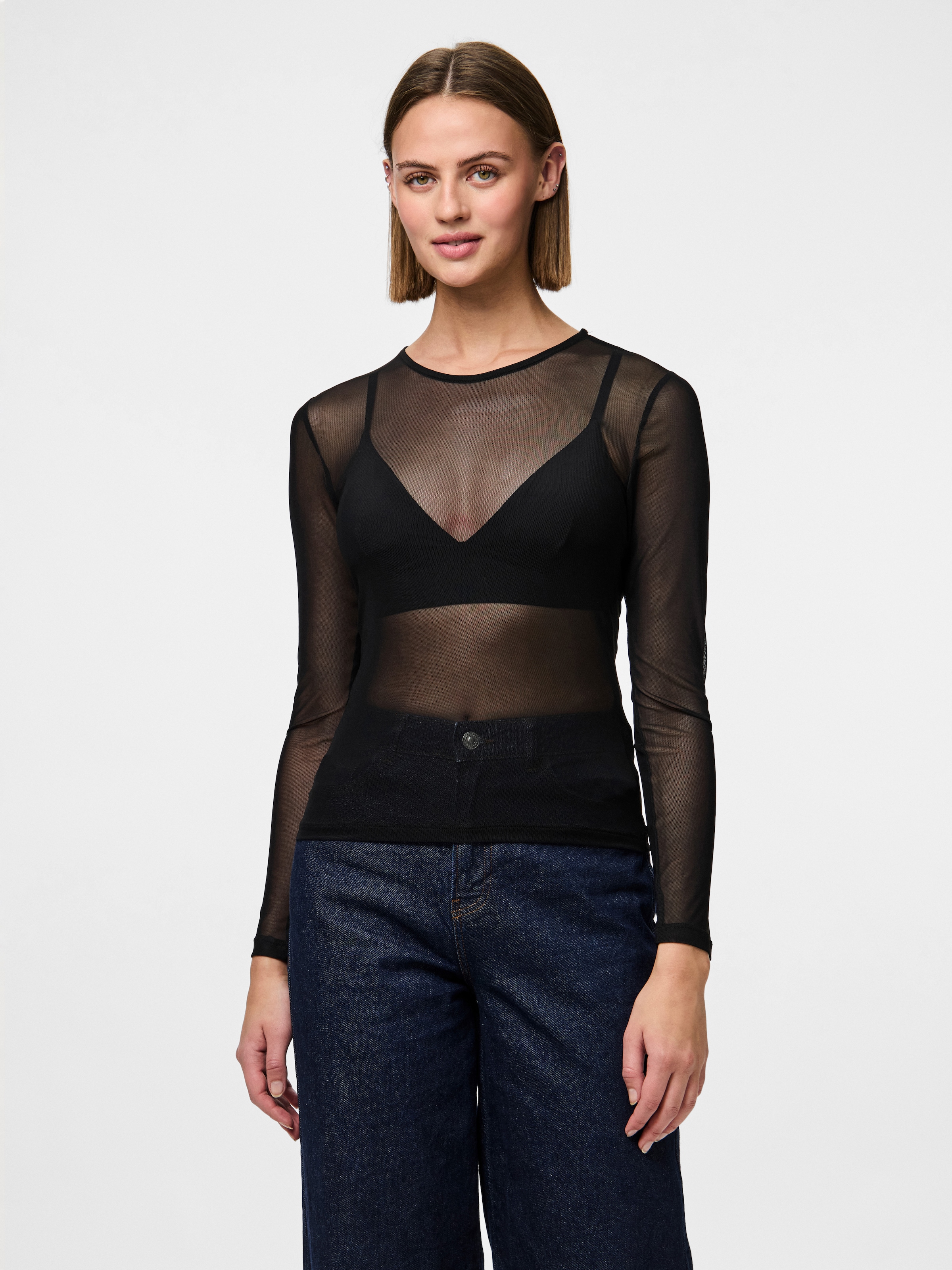 pieces Langarmshirt »PCNINNI LS MESH TOP NOOS BC« Materialmix, regular fit