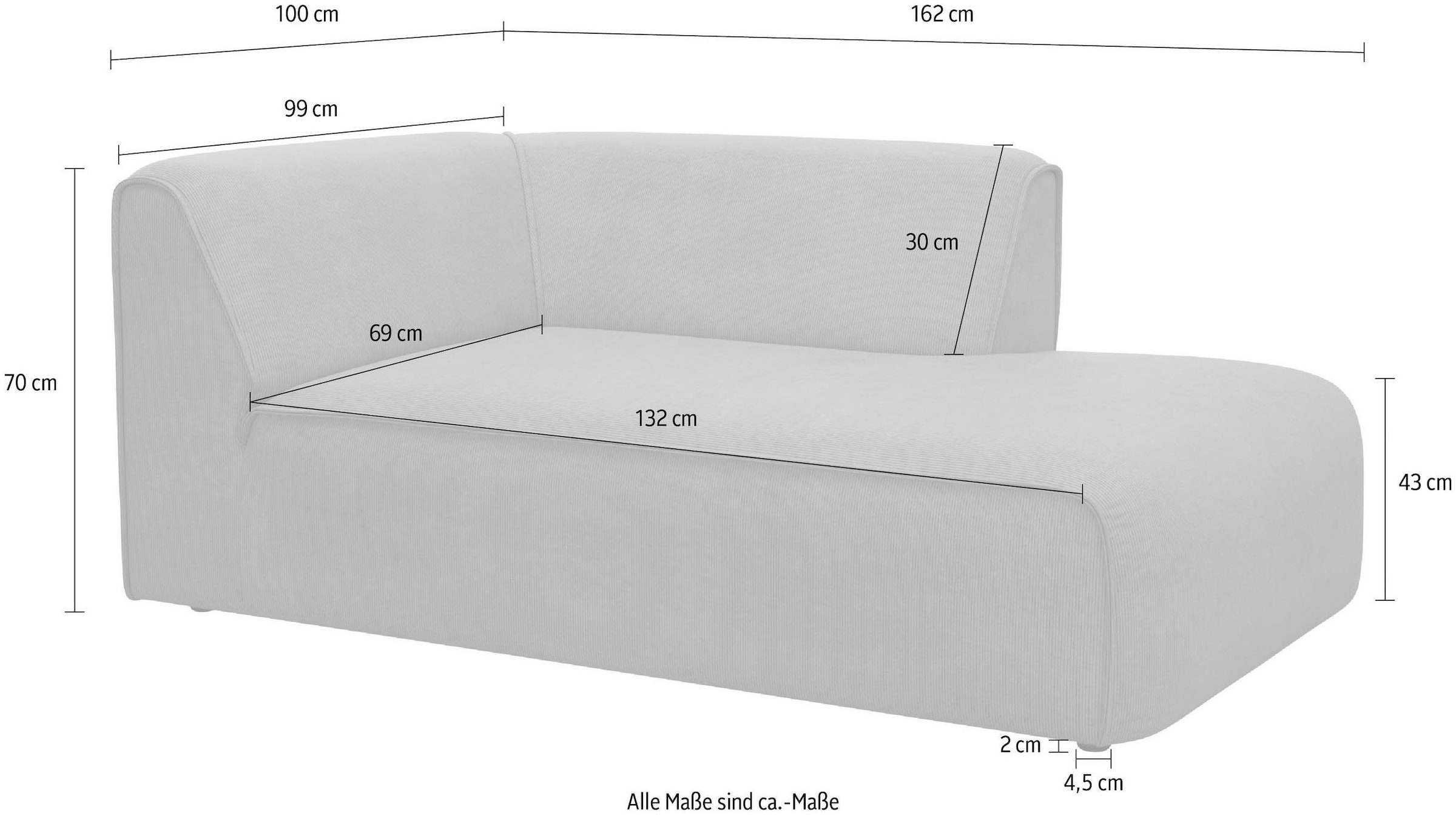 RAUM.ID Ottomane »Merid Chaiselongue, Masse B/T/H: 100/162/70 cm«, als Modul oder separat verwendbar, für individuelle Zusammenstellung