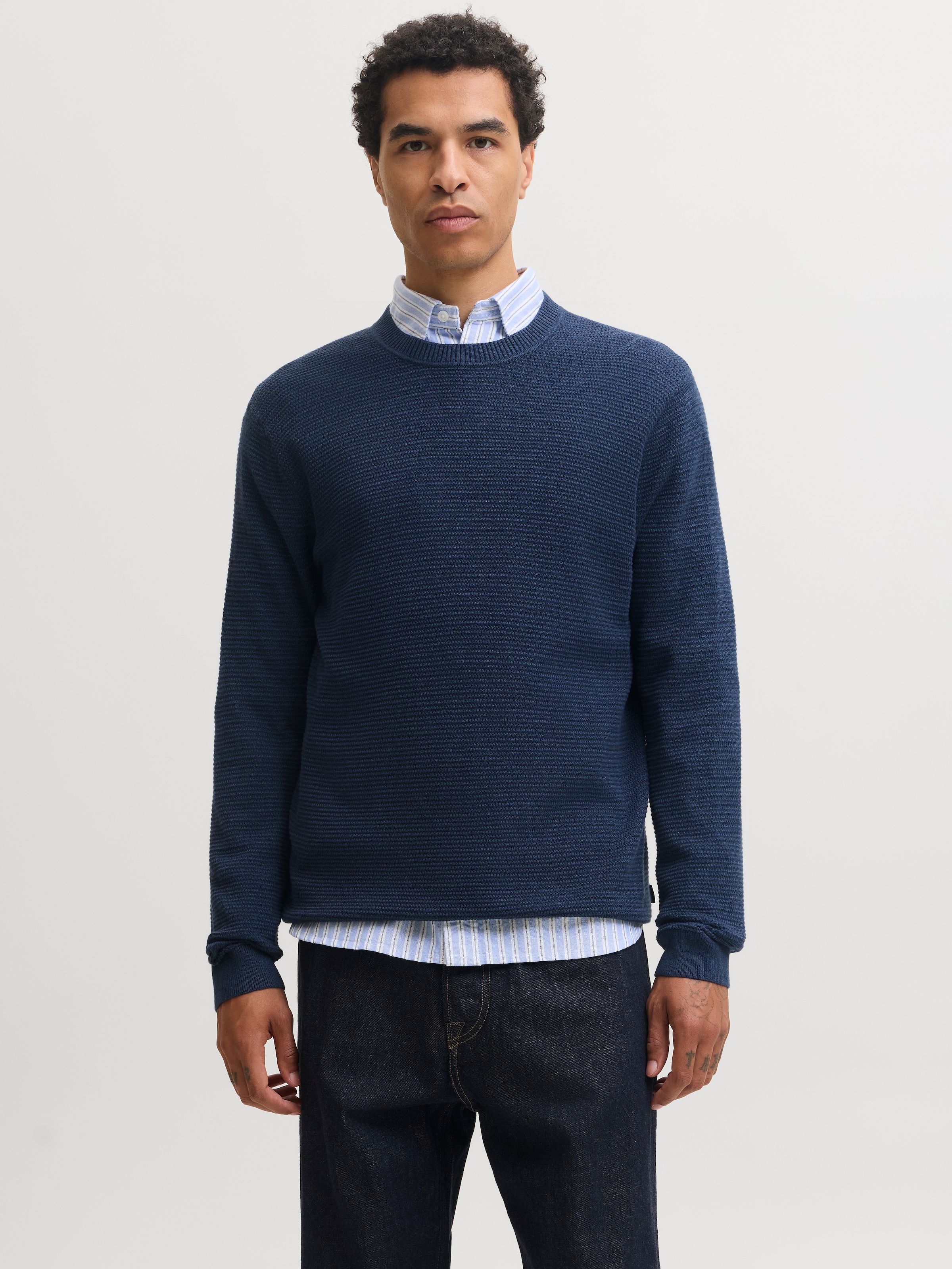 Jack & Jones Rundhalspullover "JPRBLURILEY KNIT CREW NECK LS SN" Baumwolle, regular fit