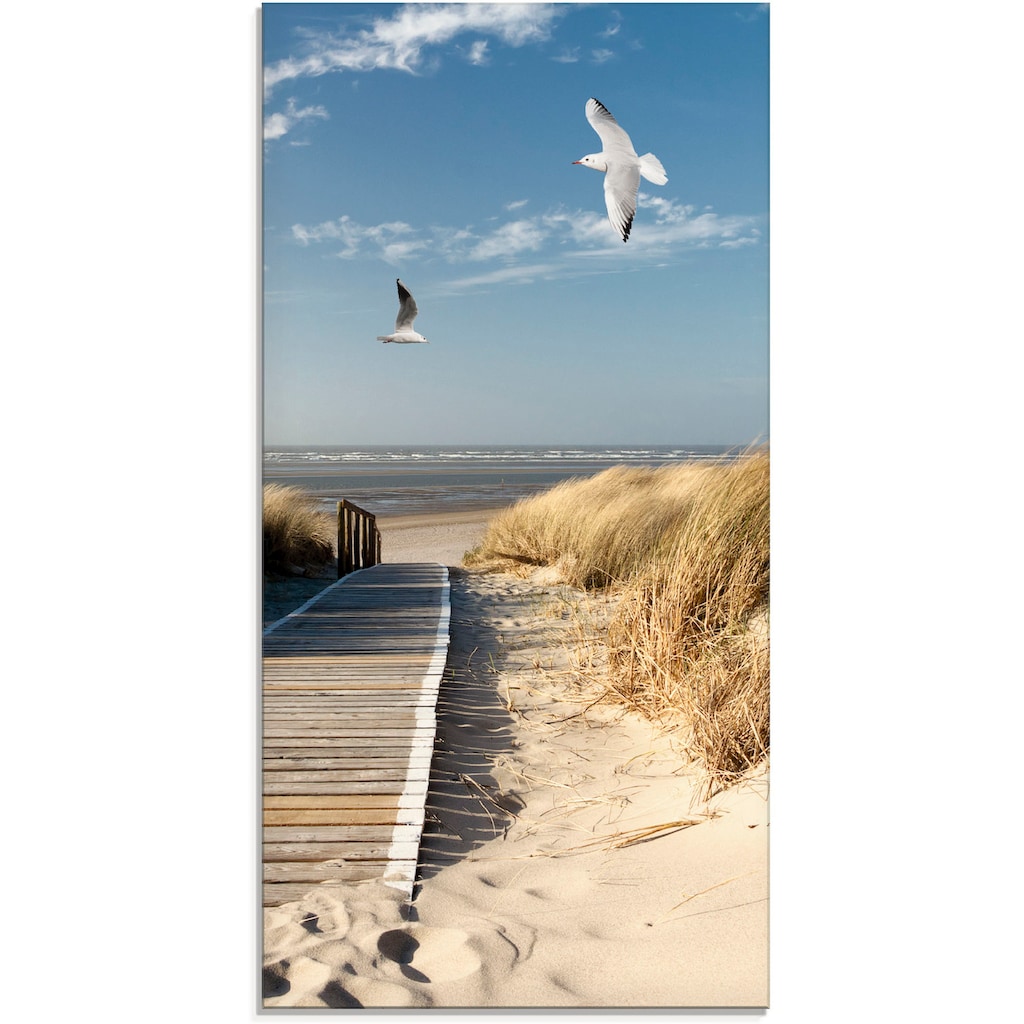 Artland Glasbild »Nordseestrand auf Langeoog mit Möwen«, Strand, (1 St.)