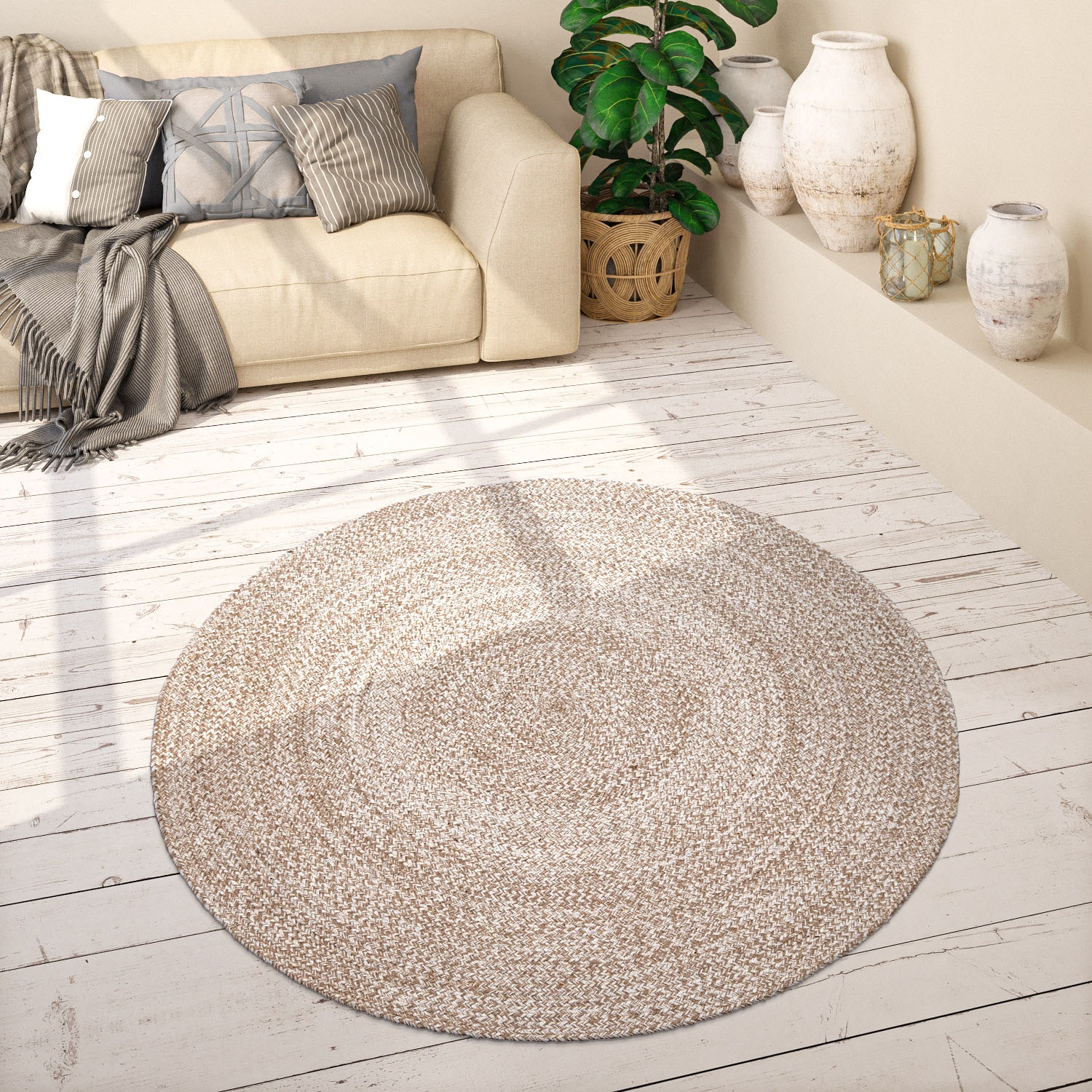 Paco Home Teppich »Viborg 595«, rund, Jute, Modern, Boho, Handgefertigter Natur-Teppich