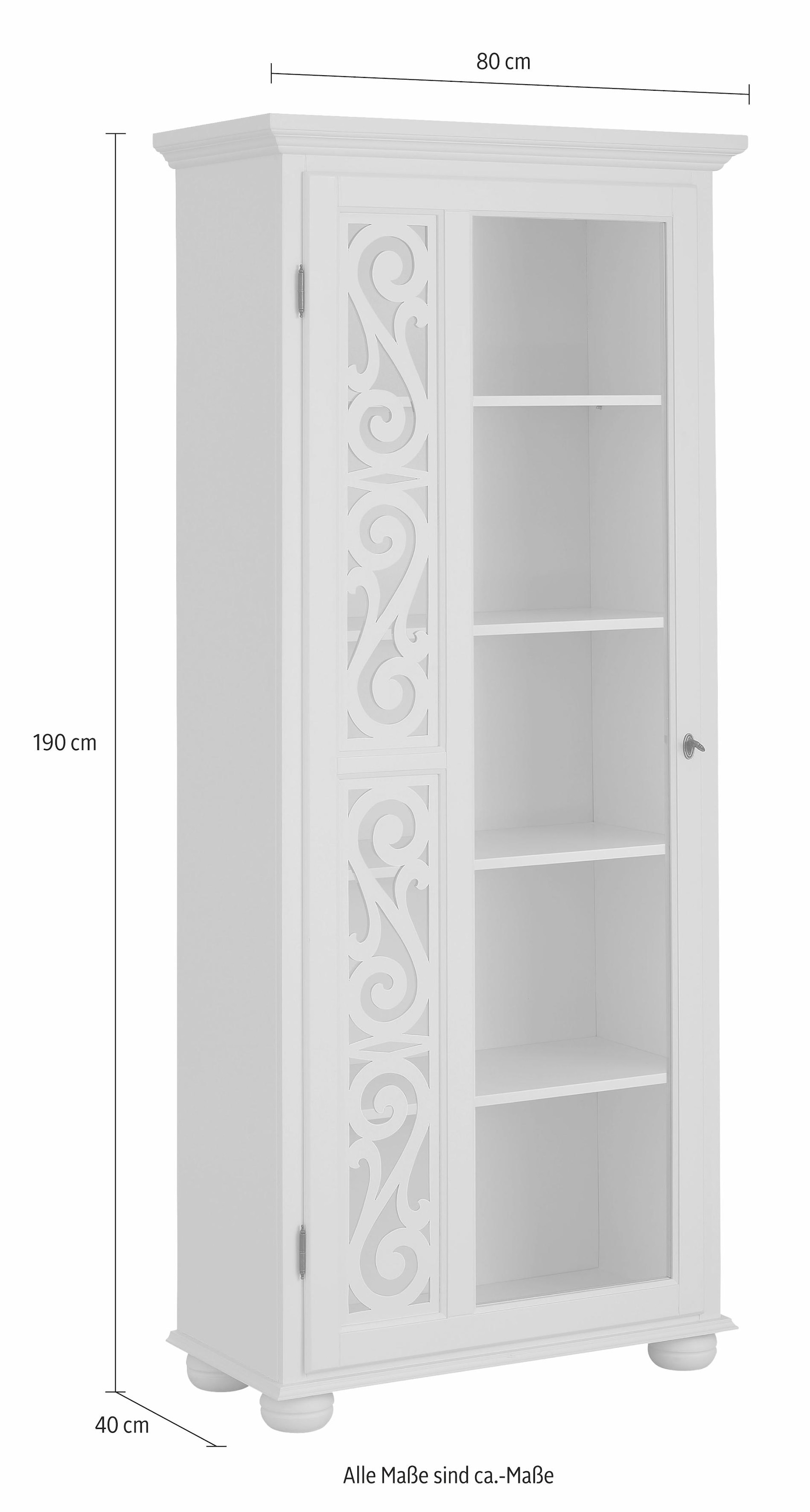 Home affaire Vitrine »Arabeske«, mit Fräsungen auf der Türfront, Türanschlag auswählbar, Höhe 190 cm