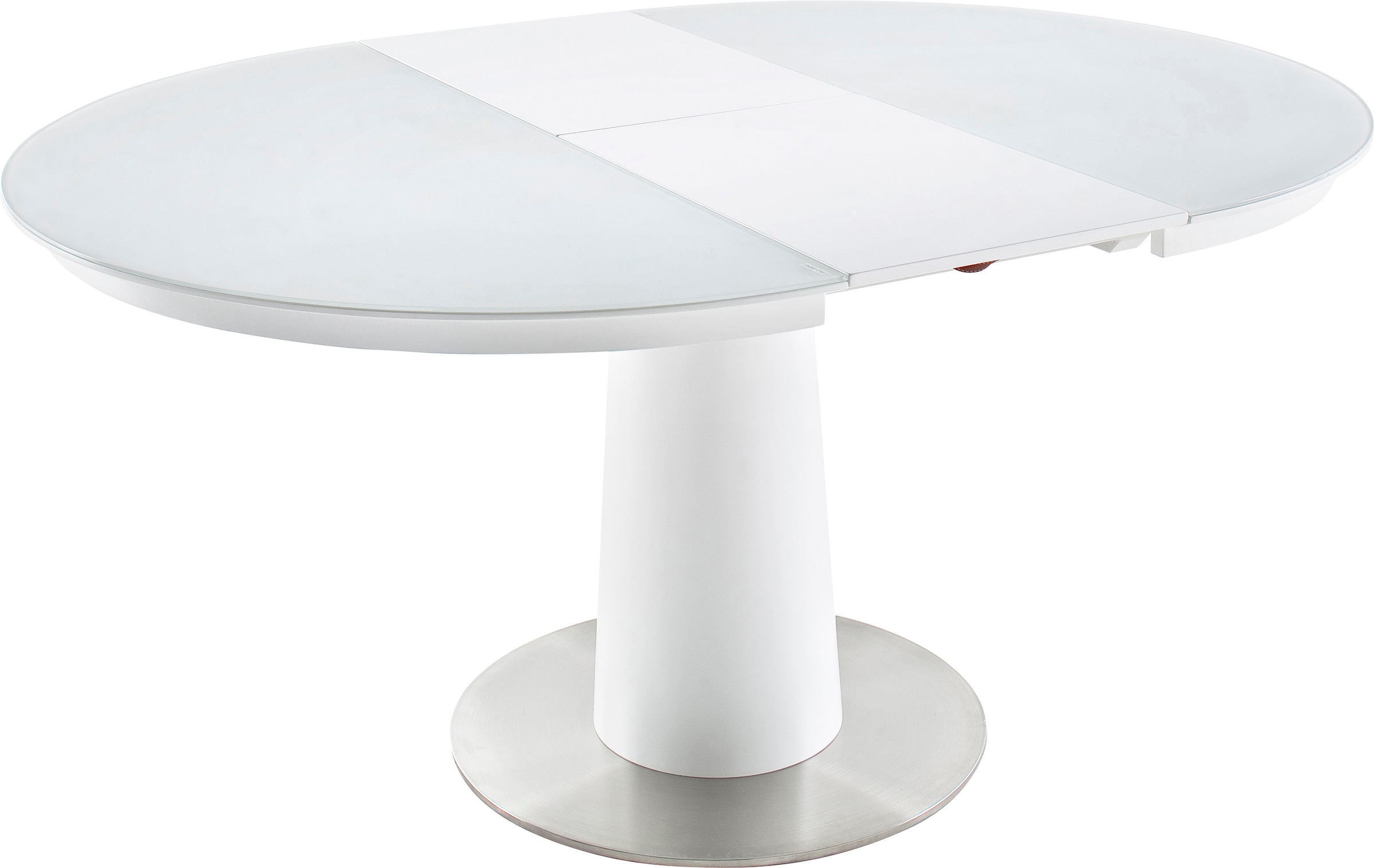 MCA furniture Esstisch »Waris«, Esstisch Rund mit Synchronsauszug, Weiss matt mit Sicherheitsglas