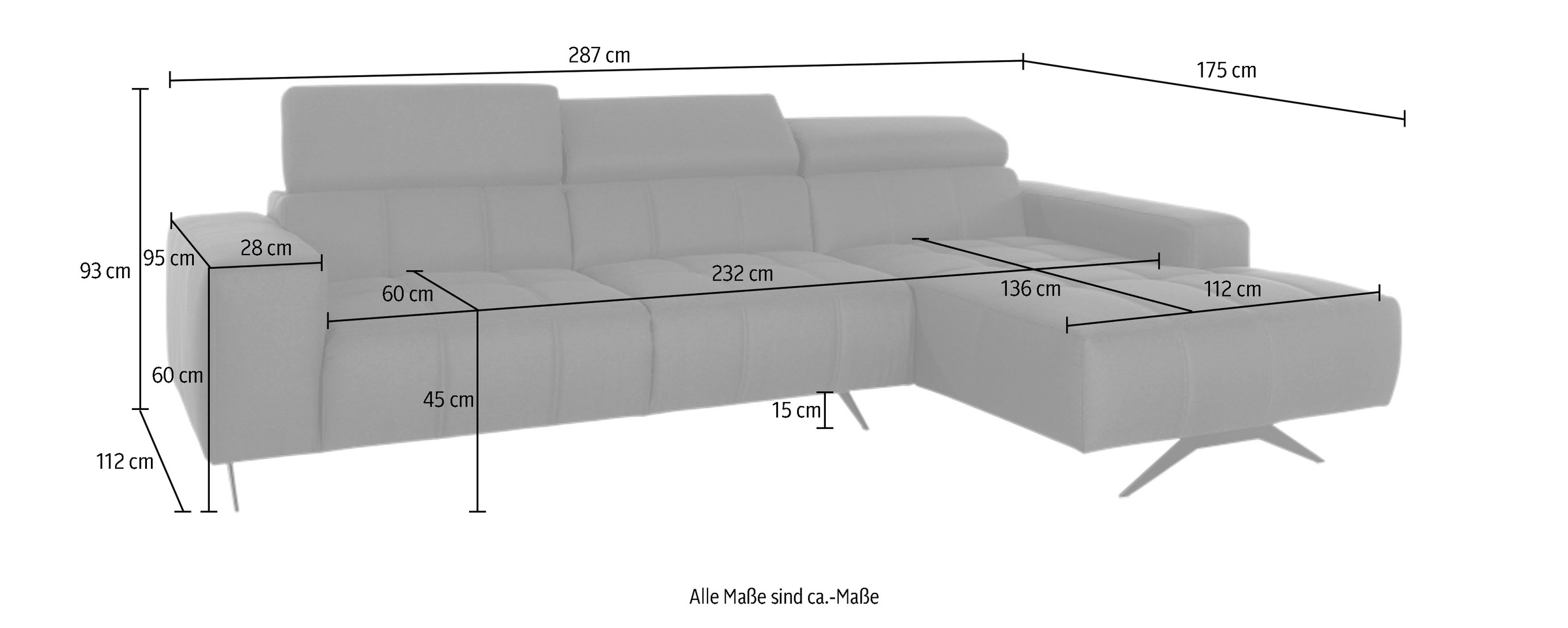 DOMO collection Ecksofa »Trento L-Form«, wahlweise mit Kopfteilverstellung, Recamiere links/rechts bestellbar