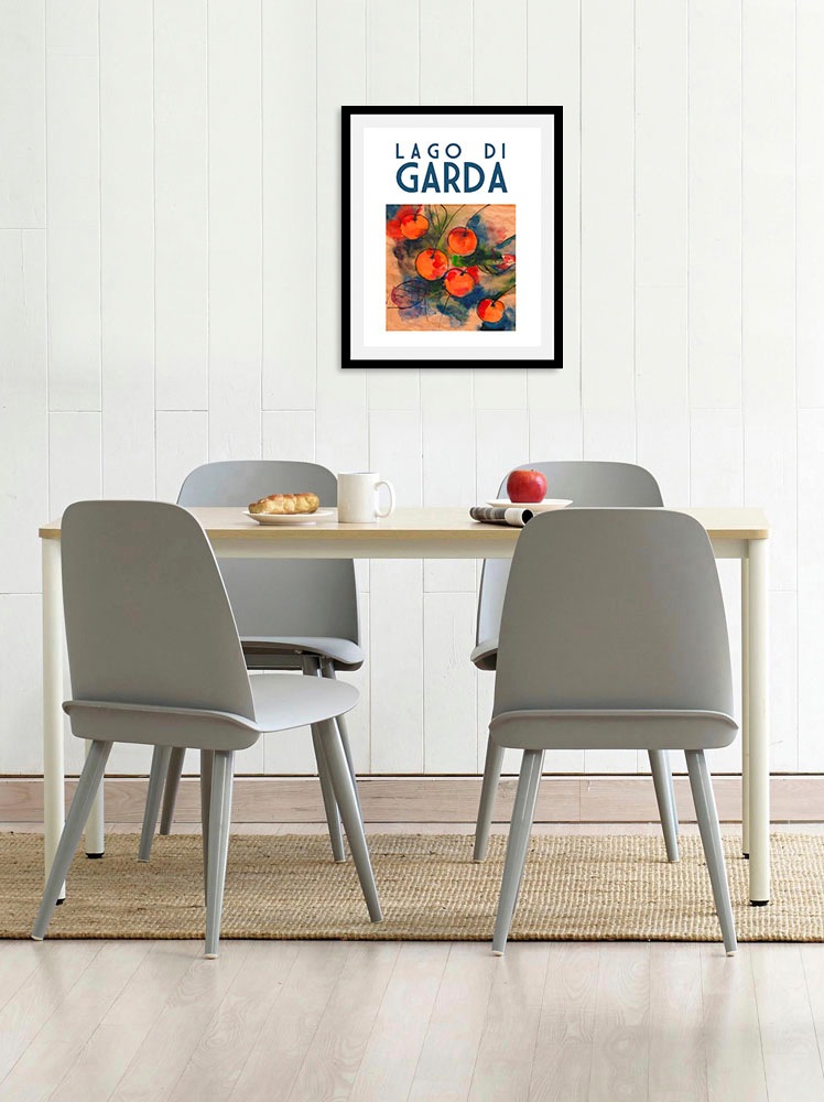queence Bild »Gardasee«, Italien-Schriftzug-Obst-Obst Bilder-Kunst, (1 St.), HD Premium Poster-Druck inkl. Holzrahmen