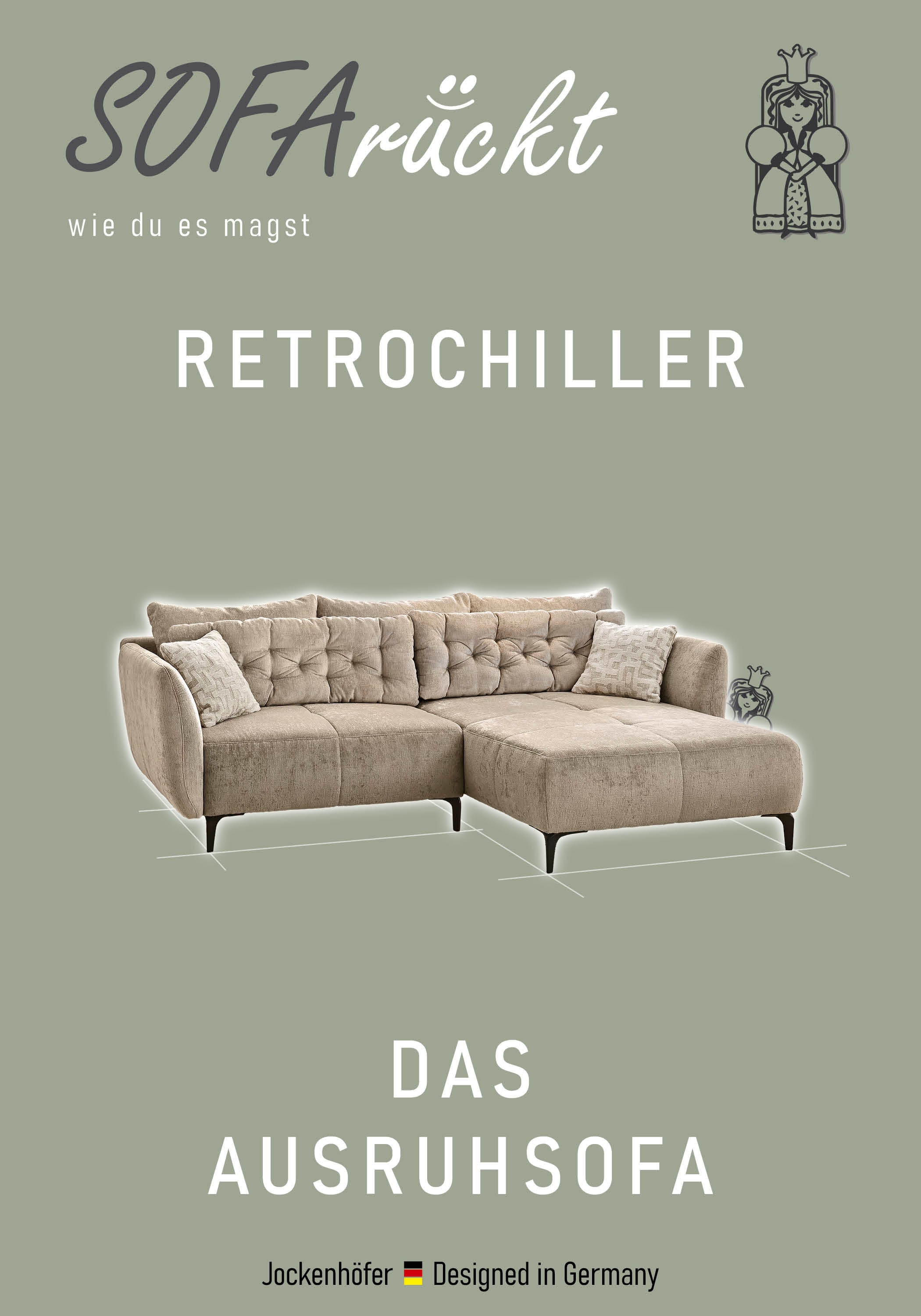 Jockenhöfer Gruppe Ecksofa Salo, im Retrolook, mit 5 Rücken-/Zierkissen