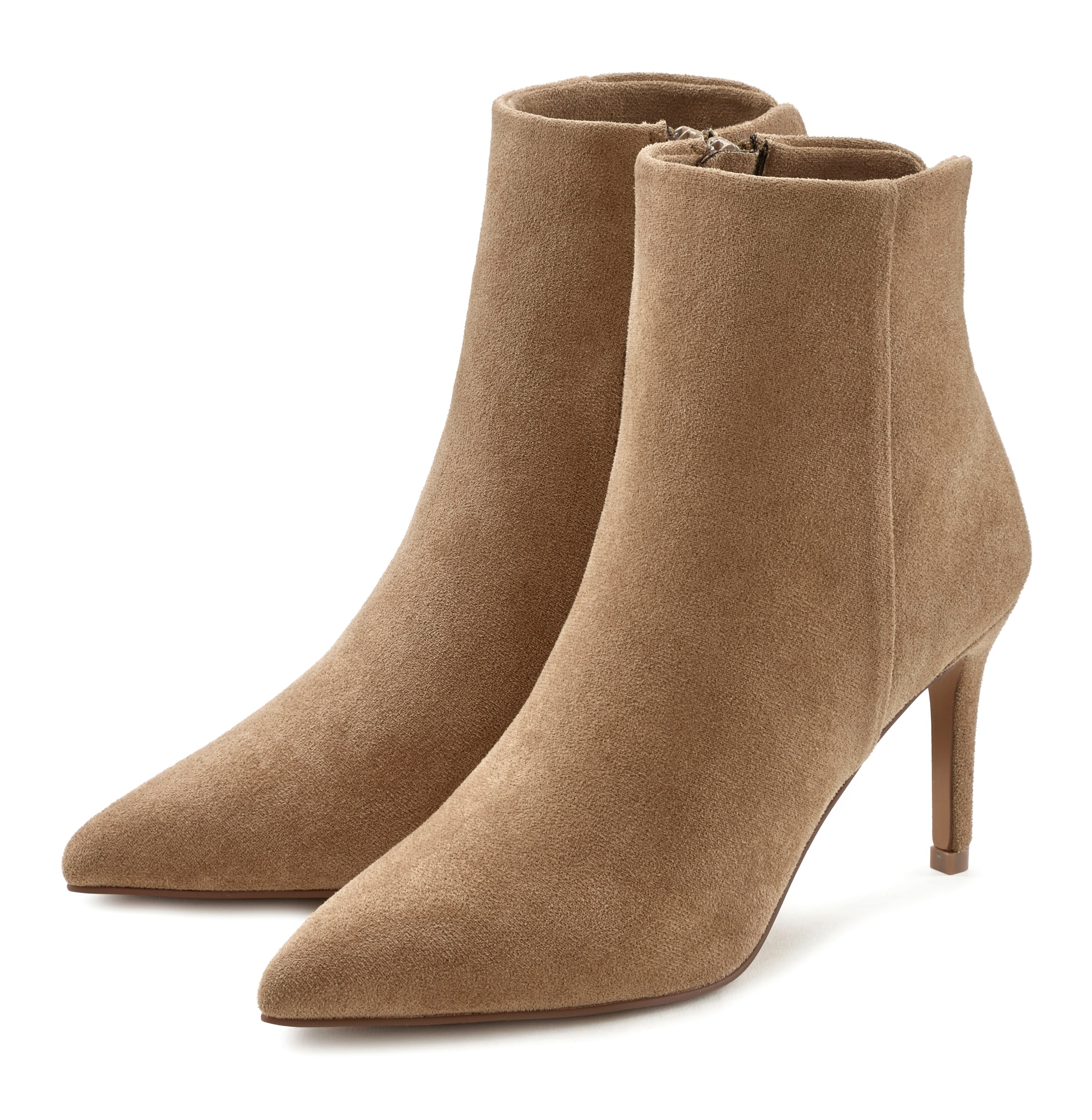 LASCANA High-Heel-Stiefelette "Sommerstiefelette" in spitzer Form & Pfennigabsatz, Reissverschluss Stiefel VEGAN