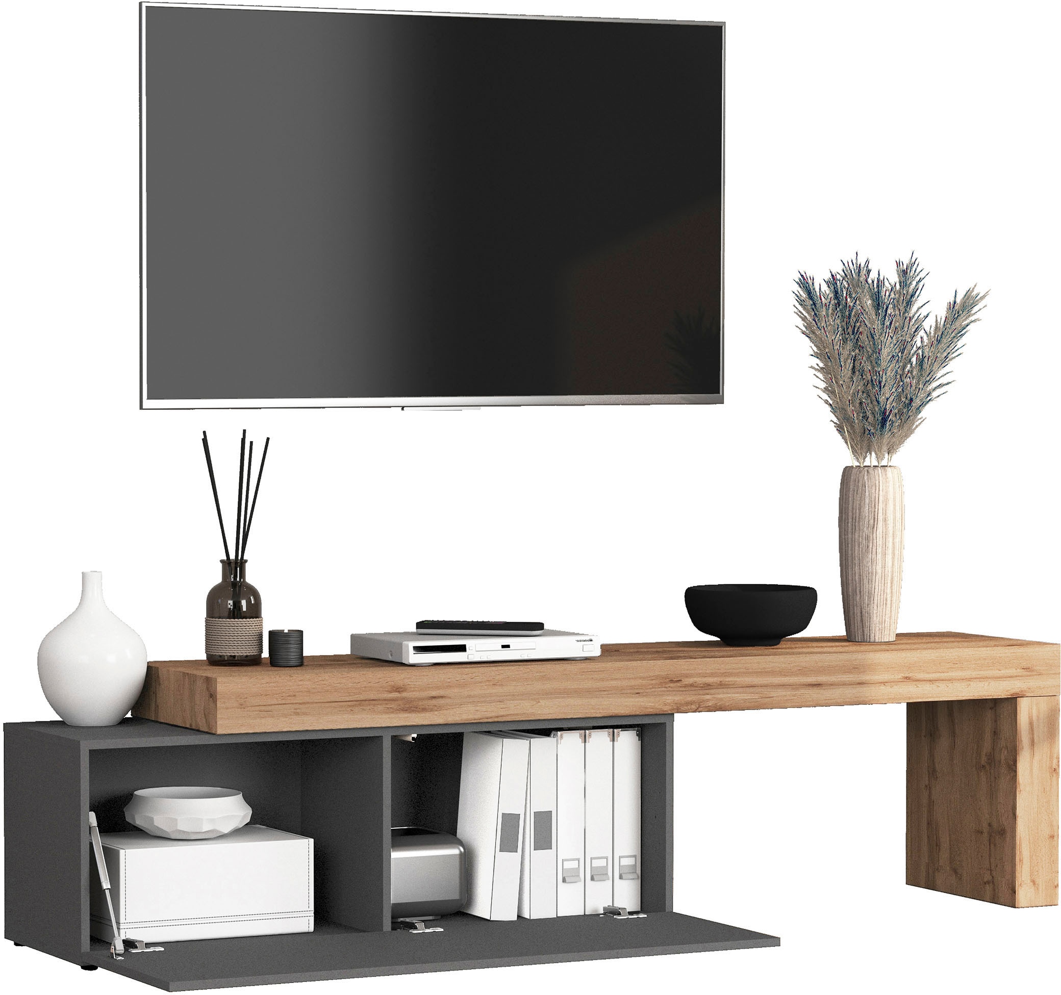 INOSIGN Lowboard »Chronos TV-Board, T-Schrank«, (1 St., Breite verstellbar von 180 bis 290 cm), Breite 240 cm TV-Board,Lowboard,1 Klappe und ein L-Förmiger Aufsatz