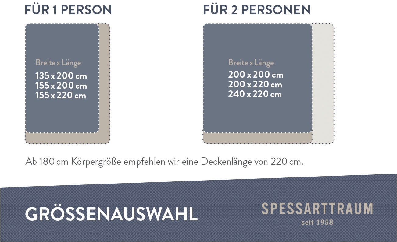 SPESSARTTRAUM Daunenbettdecke »Exklusiv, Bettdecken für Sommer und Winter«, Füllung 100% Daunen, Klasse 1, Downpass zertifiziert, Bezug 100% Baumwolle, nachhaltig (Made in Green), Hausstauballergiker geeignet, (1 St.), 5 Wärmeklassen & 8 Grössen