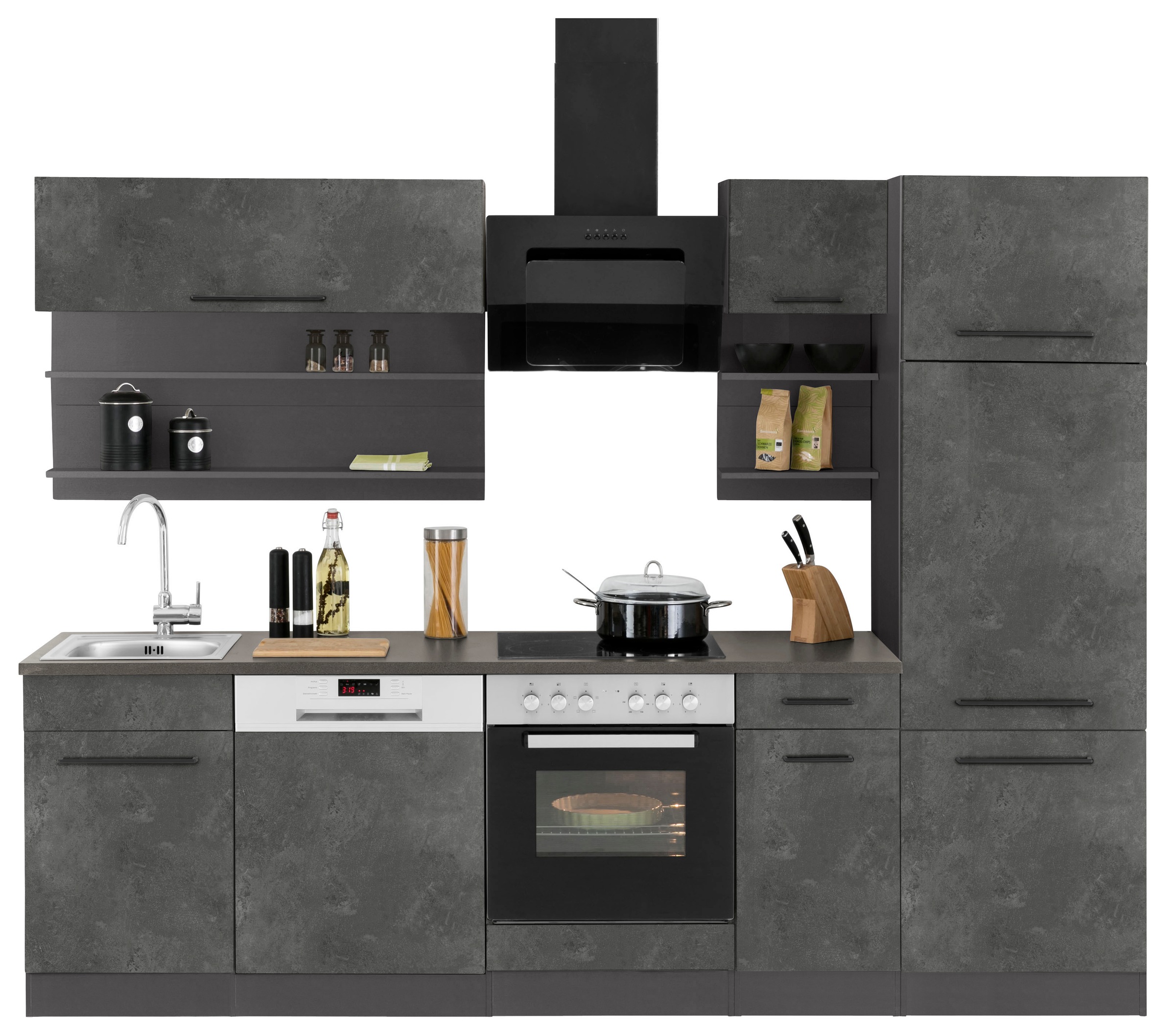 KOCHSTATION Küchenzeile "KS-Tulsa" ohne E-Geräte, Breite 270 cm, schwarze Metallgriffe, MDF Fronten