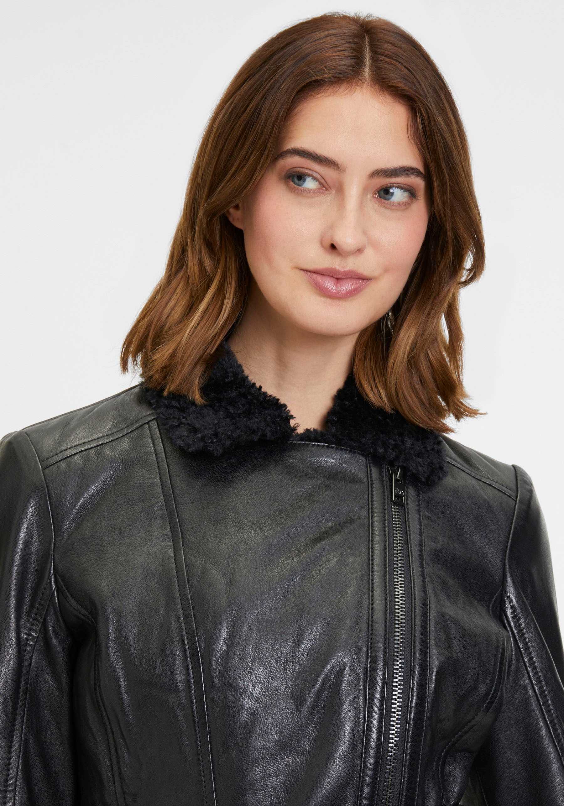 Mauritius Lederjacke »G2WDeba SF«, mit Fellimitat, Gürtel, asymetrischer Reissverschluss
