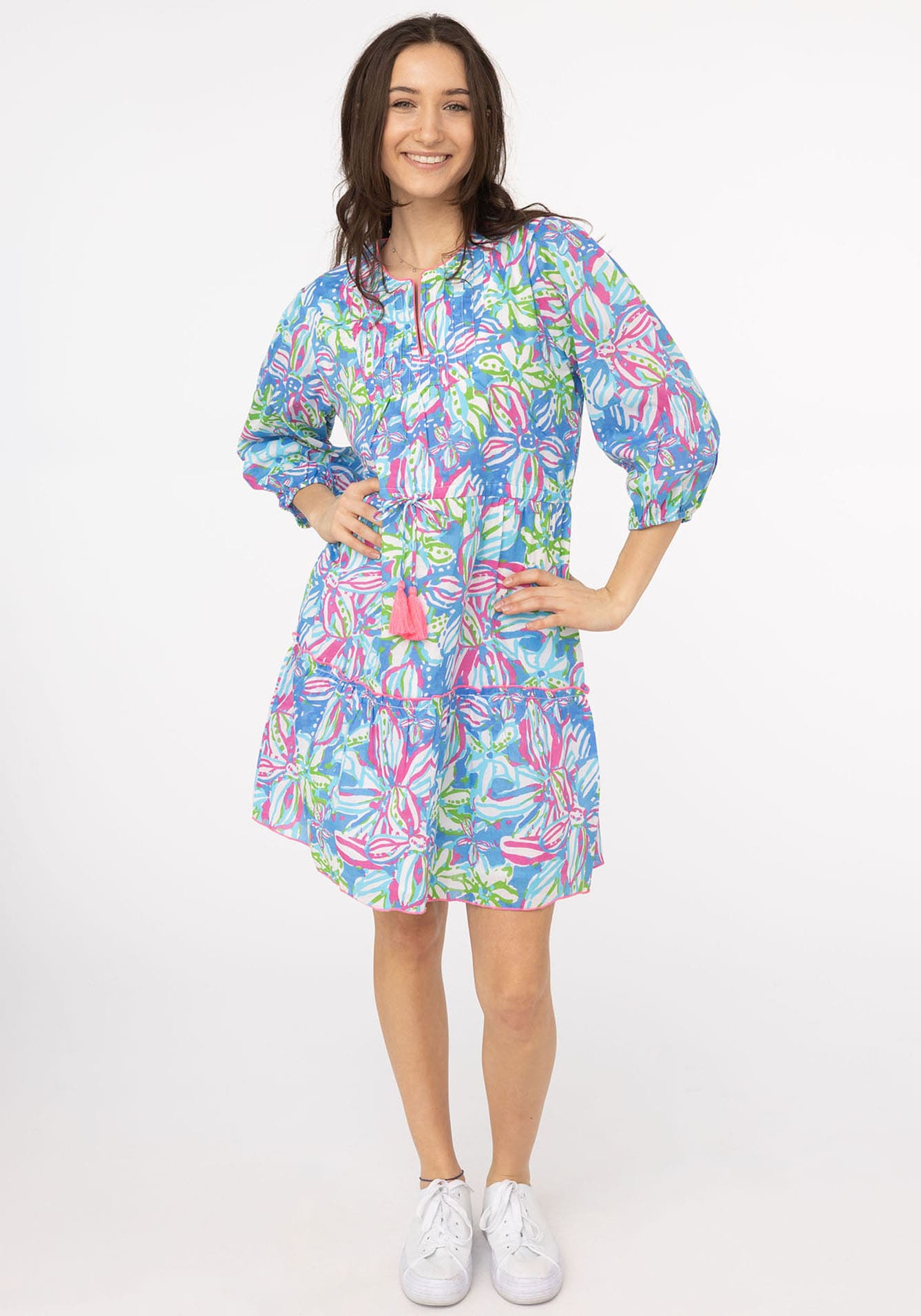 Zwillingsherz Sommerkleid »"Blumentraum"« mit floralem Muster, zum Binden mit Tasseln, kontrastfarbige Details