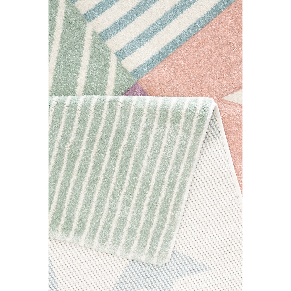 Lüttenhütt Kinderteppich »Stern«, rechteckig, 13 mm Höhe, handgearbeiteter Konturenschnitt, Pastell-Farben, Kinderzimmer