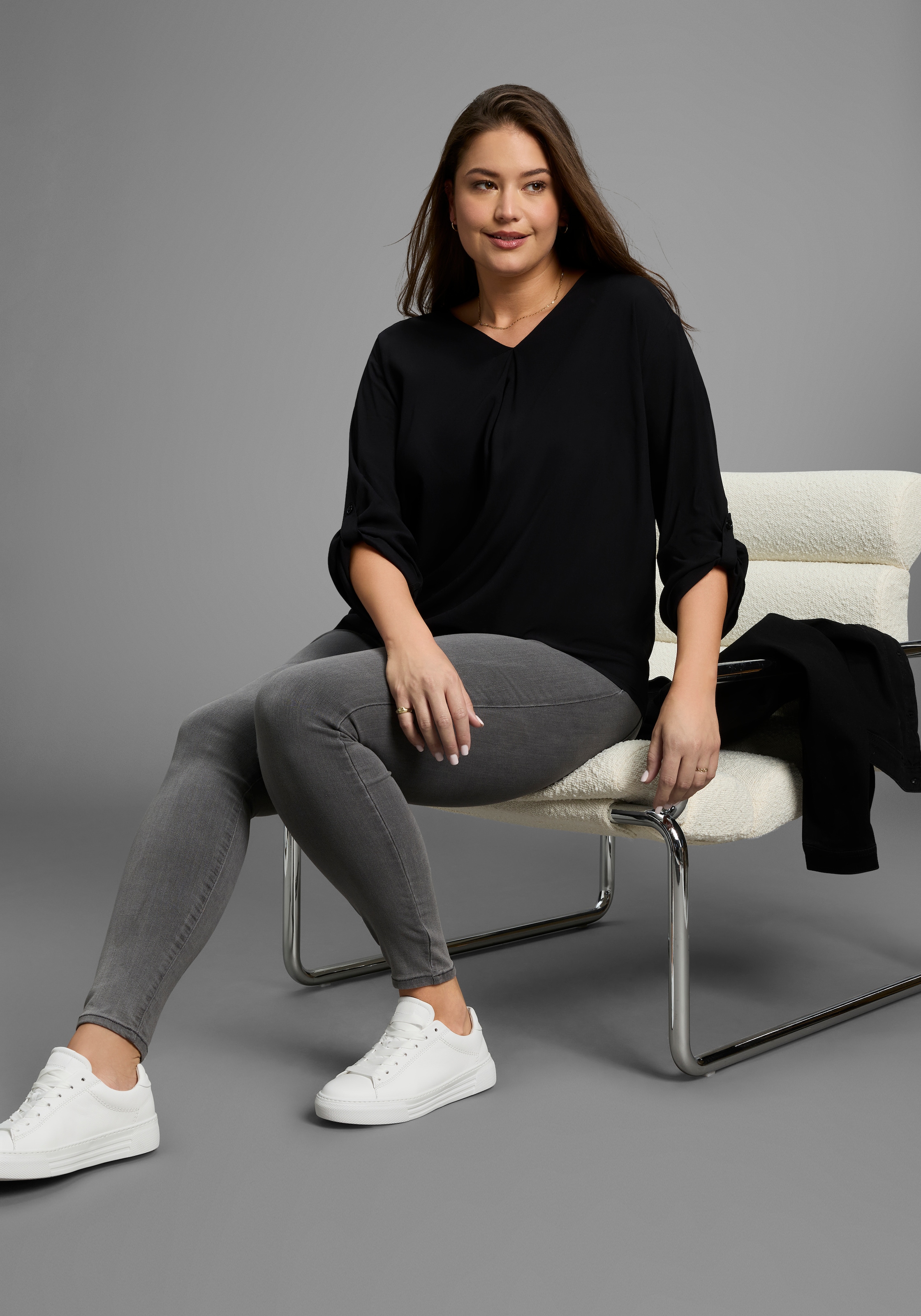 Laura Scott CURVE Schlupfbluse, aus fliessender Viskose mit Ärmelriegeln zum Krempeln - GROSSE GRÖSSE