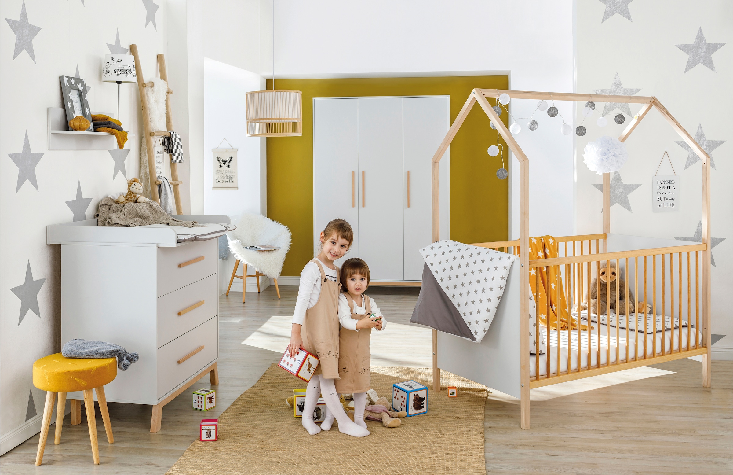 Schardt Babymöbel-Set »Sienna Grey«, (Spar-Set, 2 St., Hausbett, Wickelkommode), Made in Germany; mit Hausbett und Wickelkommode