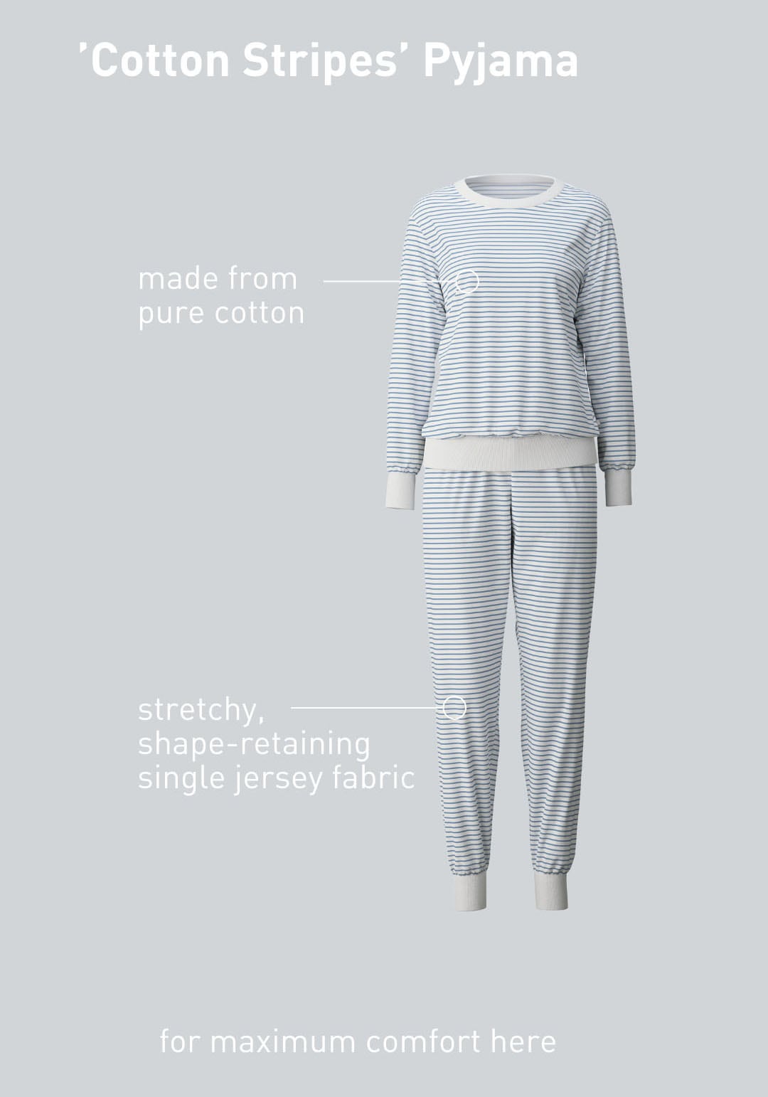 CALIDA Schlafanzug »Cotton Stripes«, (2 tlg.), mit weichen Rippbündchen an den Abschlüssen