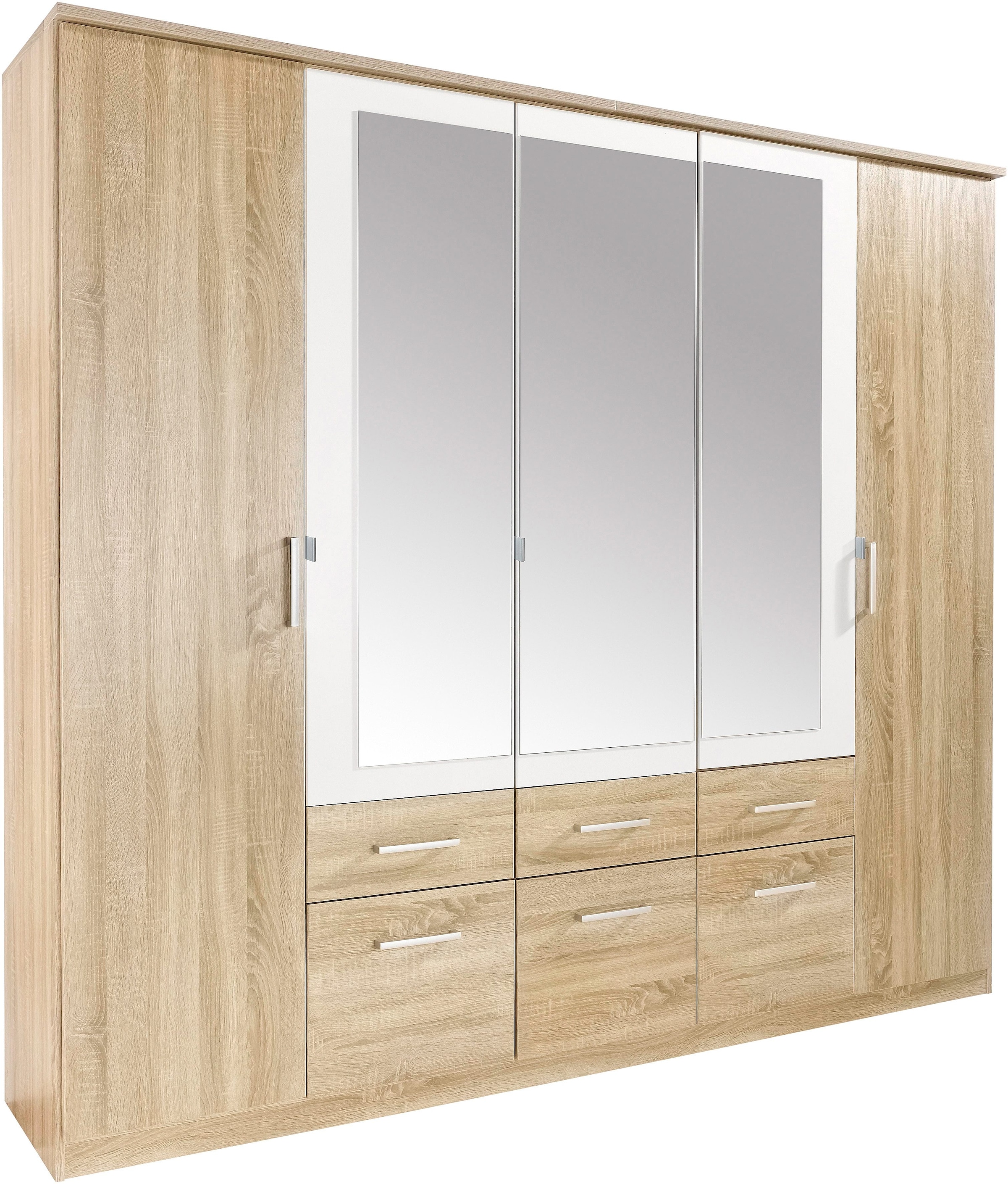 rauch Kleiderschrank »Drehtürenschrank Schrank Garderobe BURANO«, mit Schubladen und Spiegelumrandung in Farbabsetzung MADE IN GERMANY
