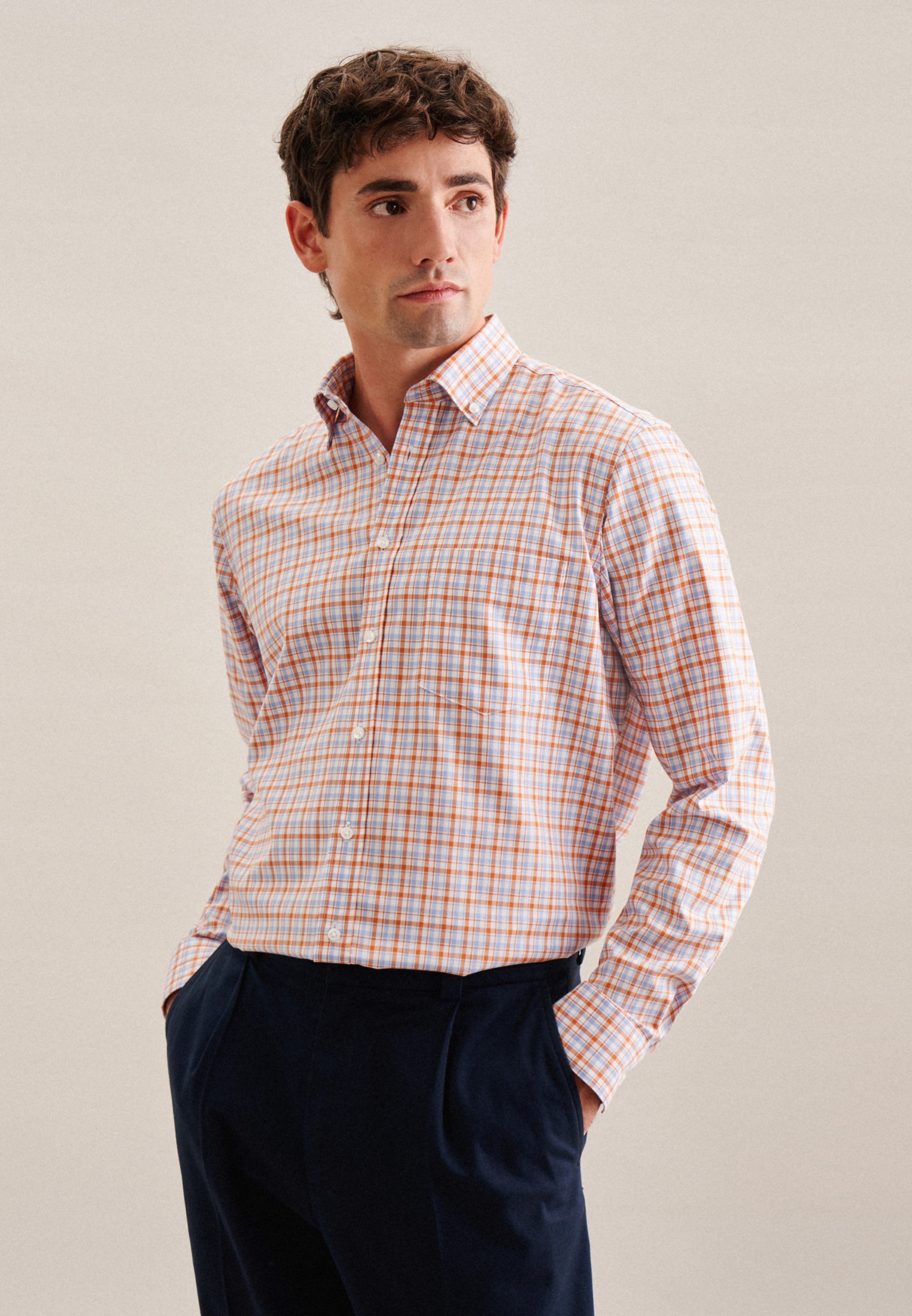 seidensticker Businesshemd »Regular« Regular 1/1 Button-Down-Kragen Karo